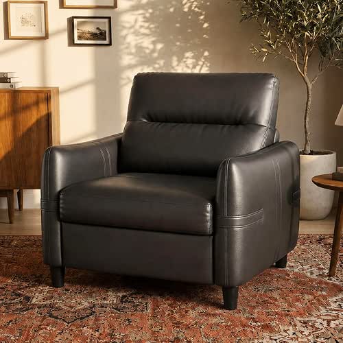 Black Leather Accent Chair, Oversized Seat Armchair for Living Room