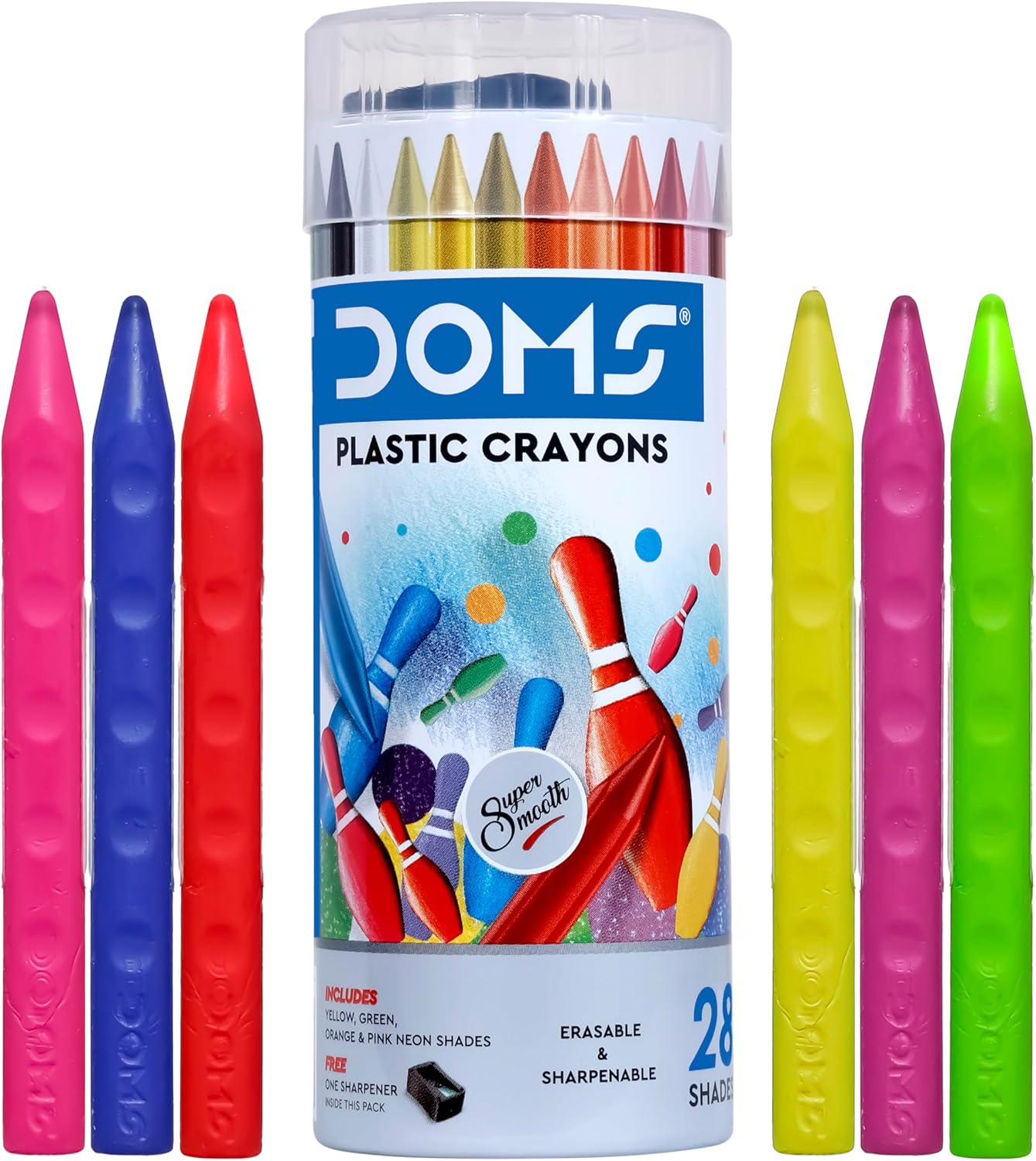 DOMS Plastic Crayon 28 Shades Round Tin
