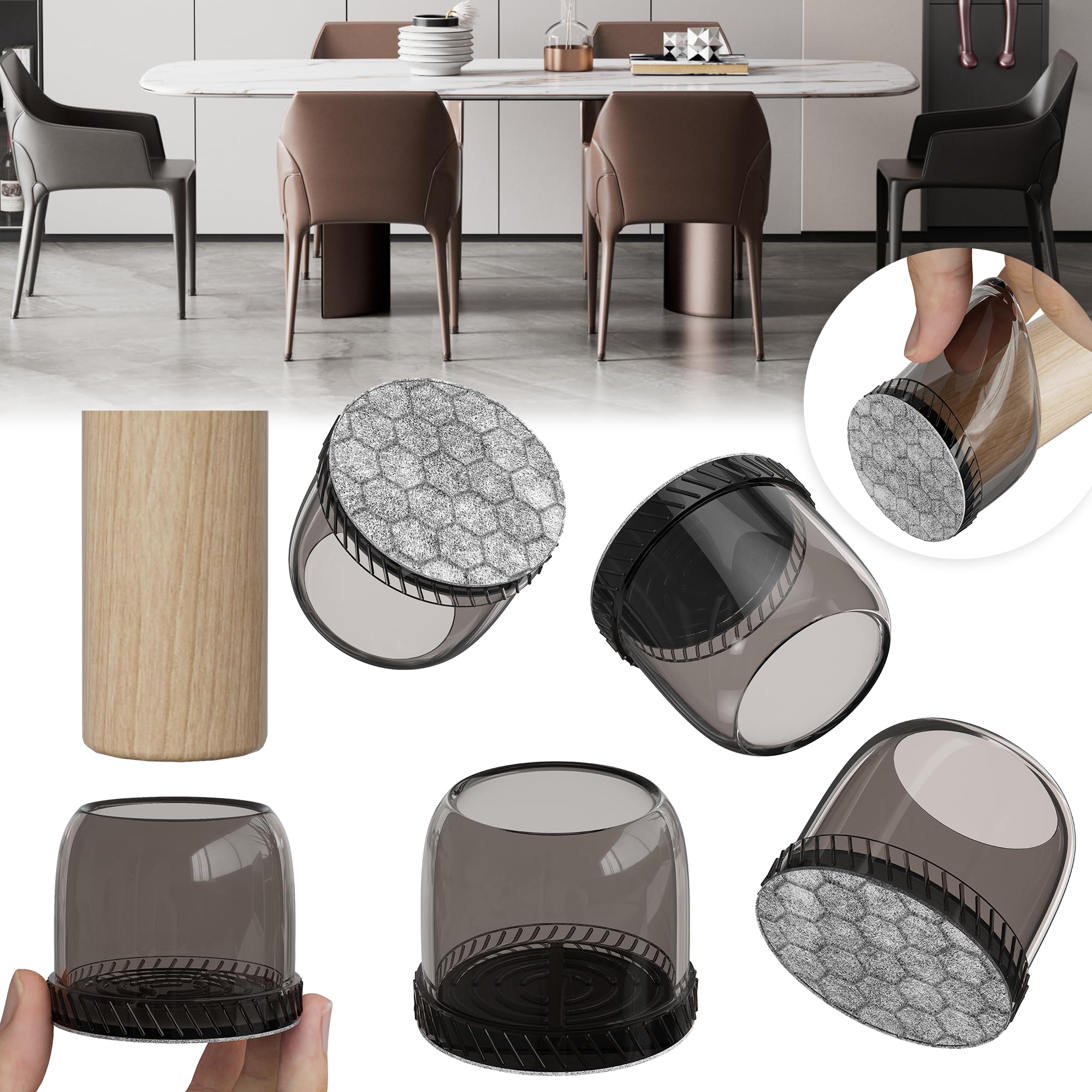24PCS Round Chair Leg Floor Protectors, Furniture Sliders, Chair Leg Protectors for Hardwood Floors, Non-Slip Felt Furniture Pads, Silicone Cap Covers to Protect Floors, (Fit 1.5" - 2")