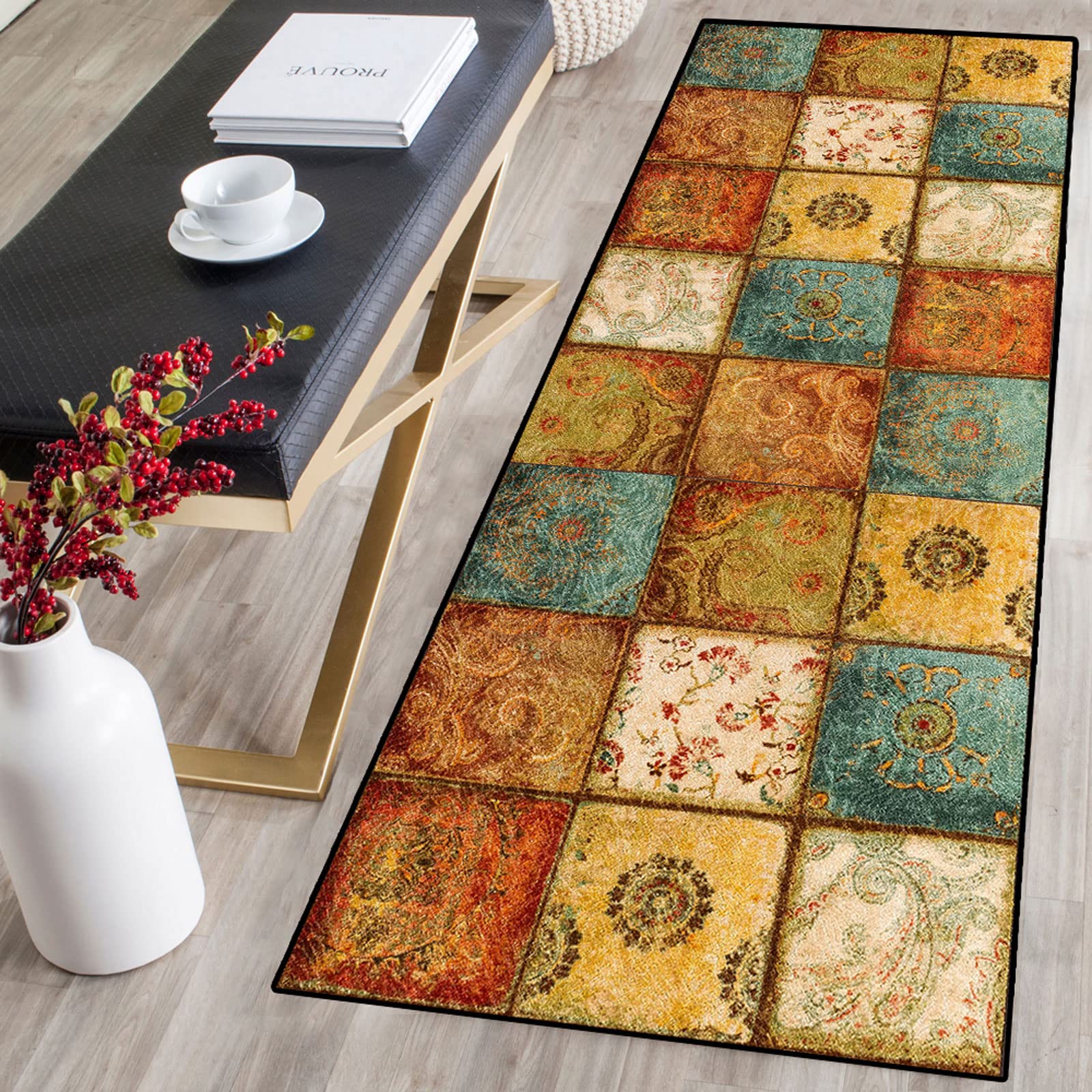 Alfombra de Pasillo de Poliester，Alfombra de Cocina Antideslizante,Alfombra de Pasillo Larga Antideslizante，Lavable con Respaldo de Goma,para Pasillo,Cocina,Entrada,habitación