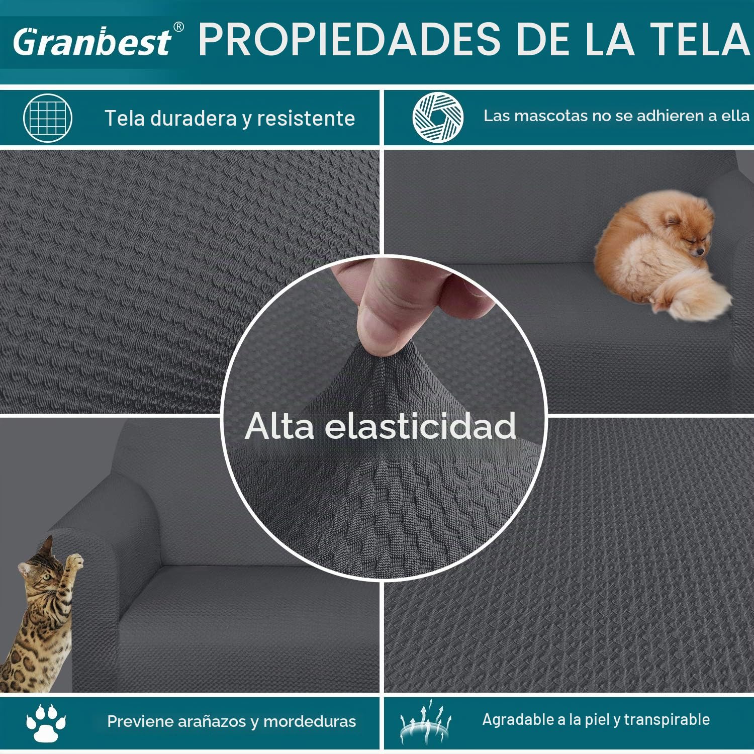 Granbest Funda de Sofá Gruesa Fundas Sofá Elástica Funda para sofá Antideslizante, Protector de Muebles (Gris Claro, 3 Plaza)