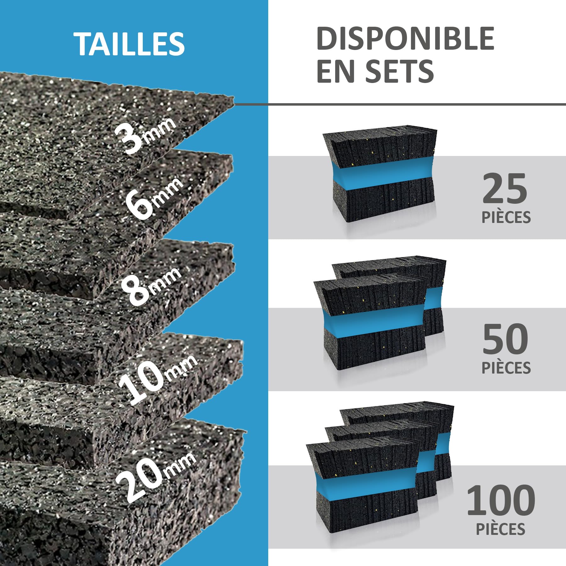 My Plast I 90 x 90 x 10 mm - 100 pièces I Dalle amortissante pour terrasses - dalle caoutchouc résistante à l'eau pour le bois de la terrasse, cale terrasse protection de construction résilient