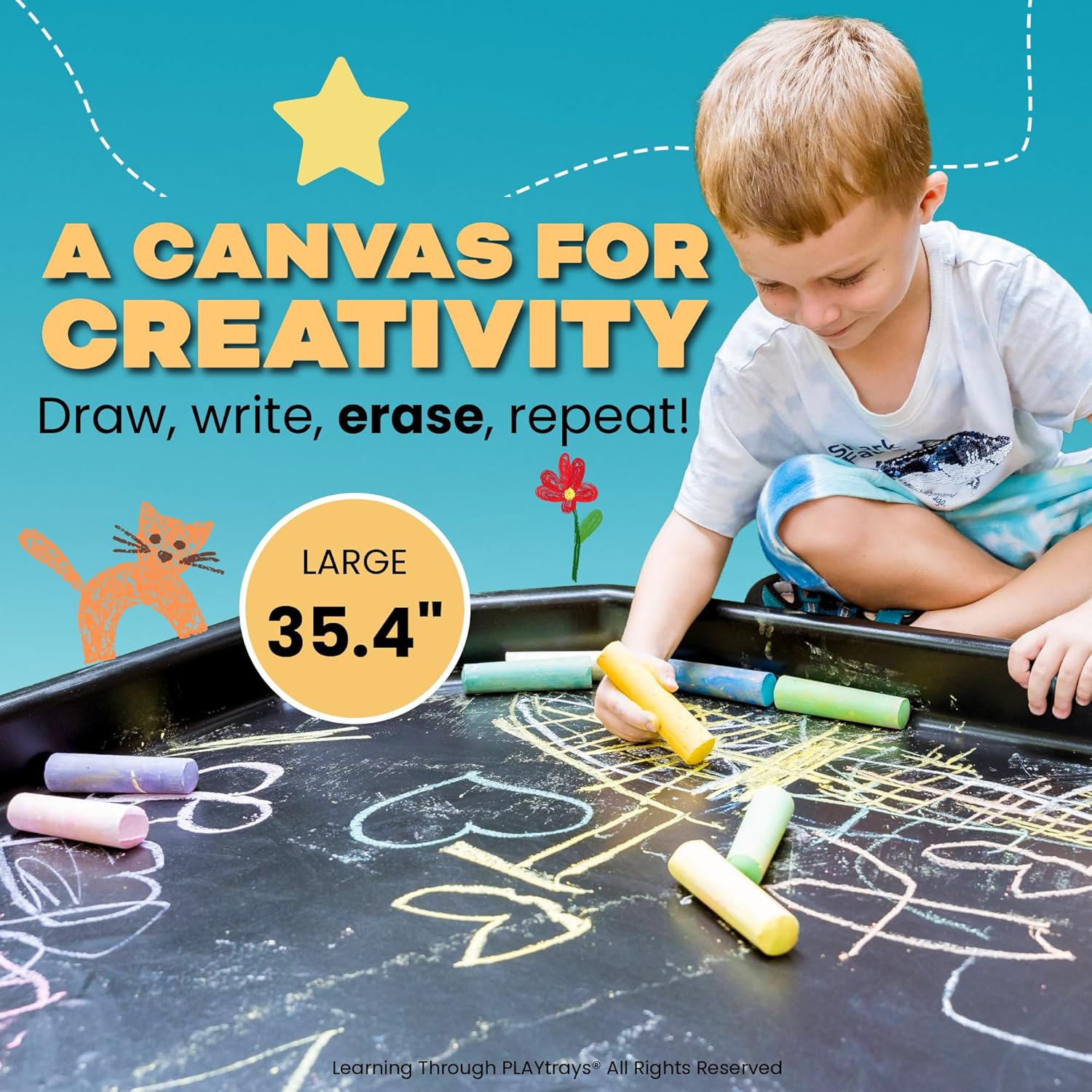 Tuff Tray 35.4” Large [Classic Black] – Sensory Play Tray for Kids, Toddler Sensory Bin Sand & Water, Sandbox, Classroom & Home Use