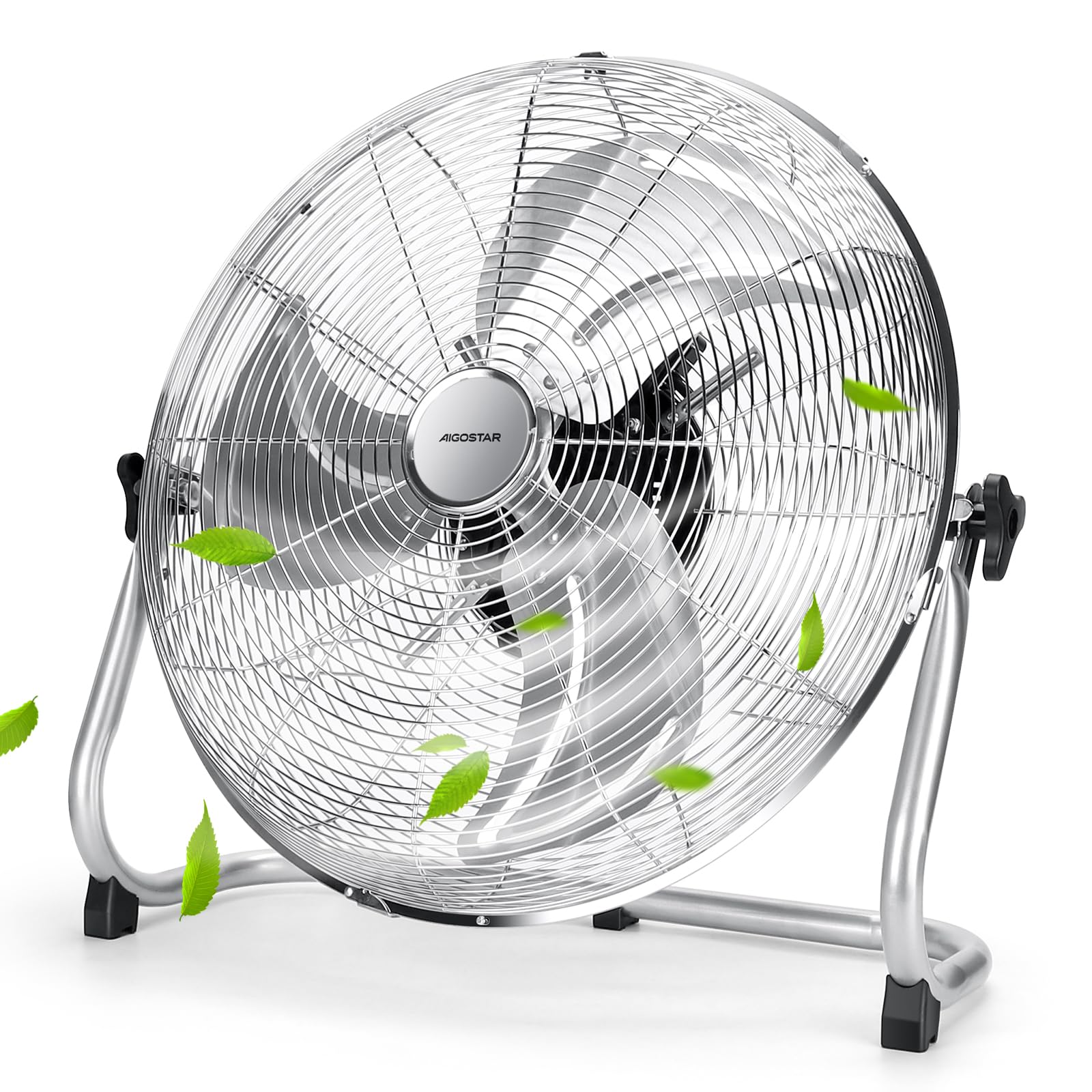 Aigostar Ventilateur Industriel de Sol Puissant-100W Moteur, 3 Vitesses, Oscillation 120°, Pales en Métal Chromé, Grille Renforcée, Design Portable avec Poignée, pour Atelier, Magasin, Maison (54cm)