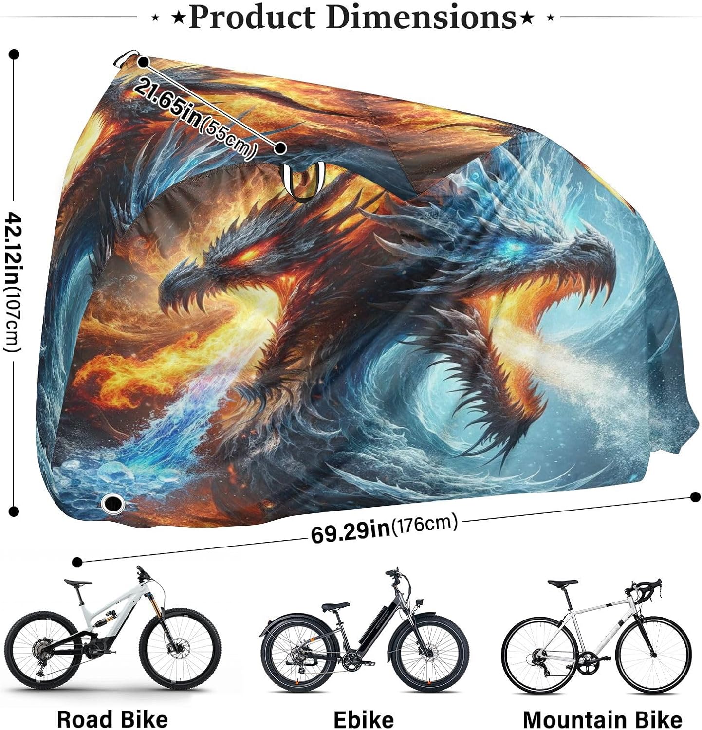 ALAZA Ice & Fire Dragons Bike Cover Waterproof Outdoor Ebike Bicycle Covers Tarp Protection for 1/2 Bikes, Sun UV Dust Wind Proof