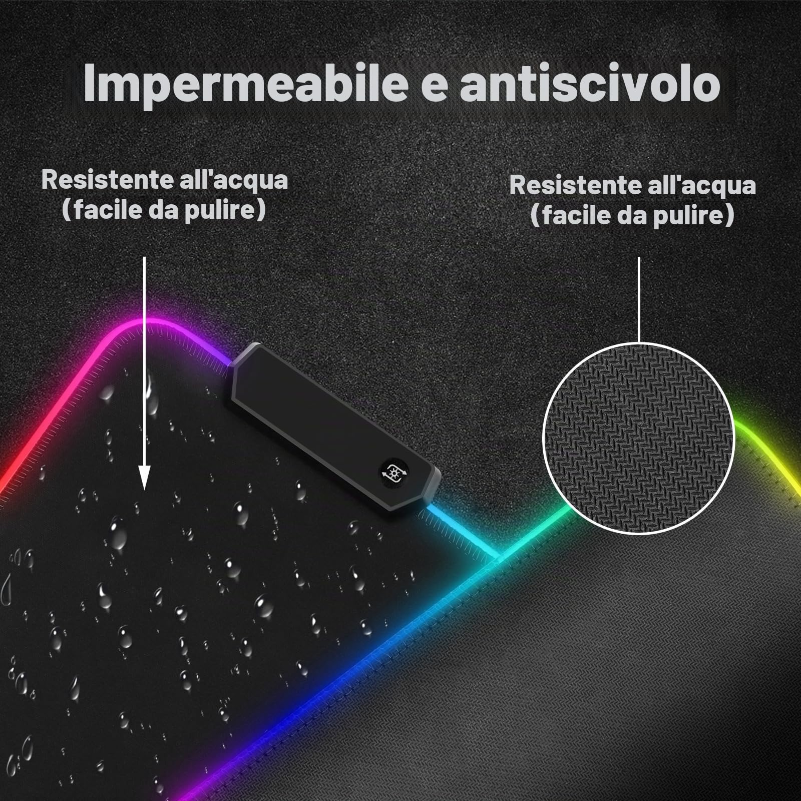 Tappetino per mouse da gaming, RGB, 800 x 300 mm, XXL per gaming, 14 modalità di illuminazione, 7 LED, impermeabile, antiscivolo, per tastiera, computer, PC, giocatore, scrivania, nero