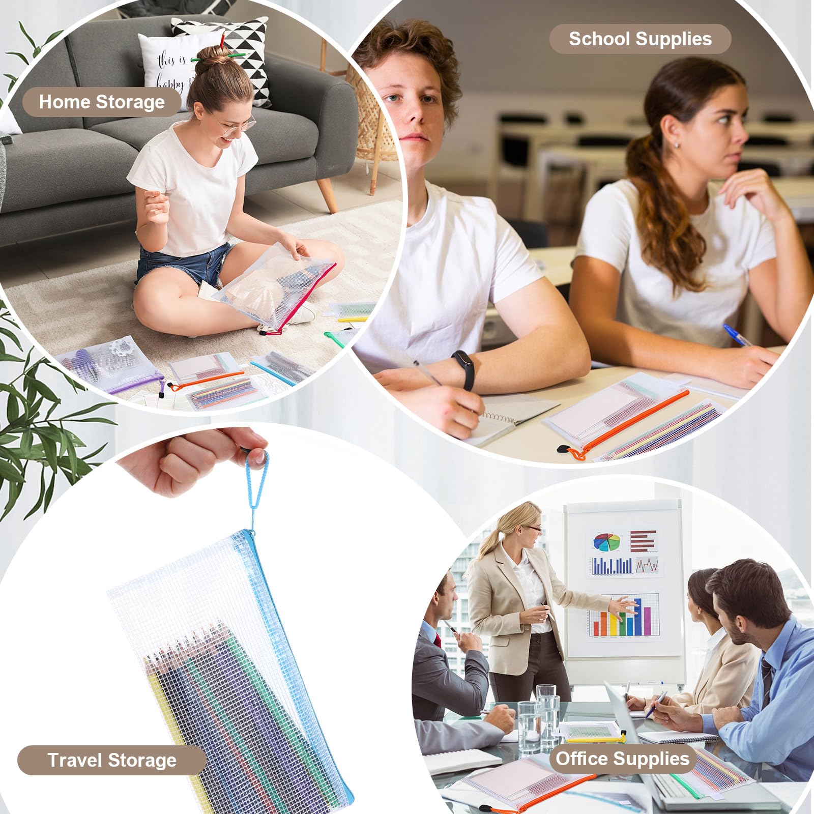 Kisston 150 sacchetti in rete con cerniera, 8 dimensioni in plastica, impermeabili, per organizzazione, multiuso, per viaggi, ufficio, giochi da tavolo