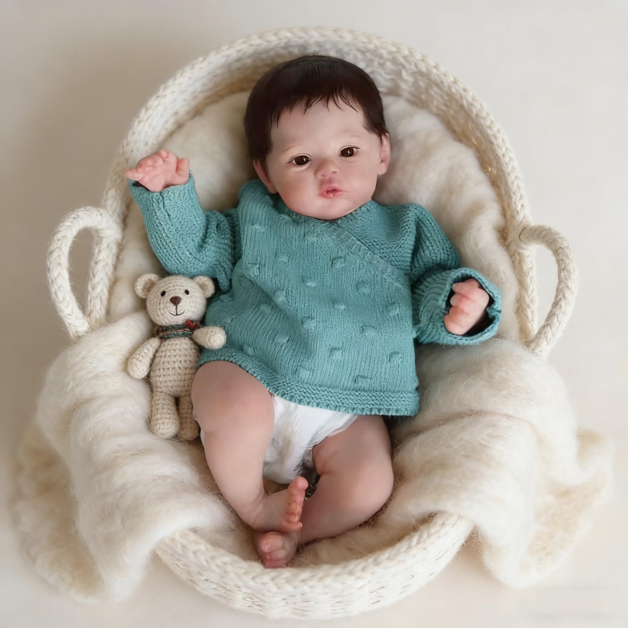 RXDOLL Reborn Lalki niemowlęce, silikonowe, na całe ciało, 45 cm, zmywalne, anatomicznie poprawny, chłopiec, miękkie, winylowe, realistyczne lalki niemowlęce, prawdziwe lalki Reborn z ukorzenionymi