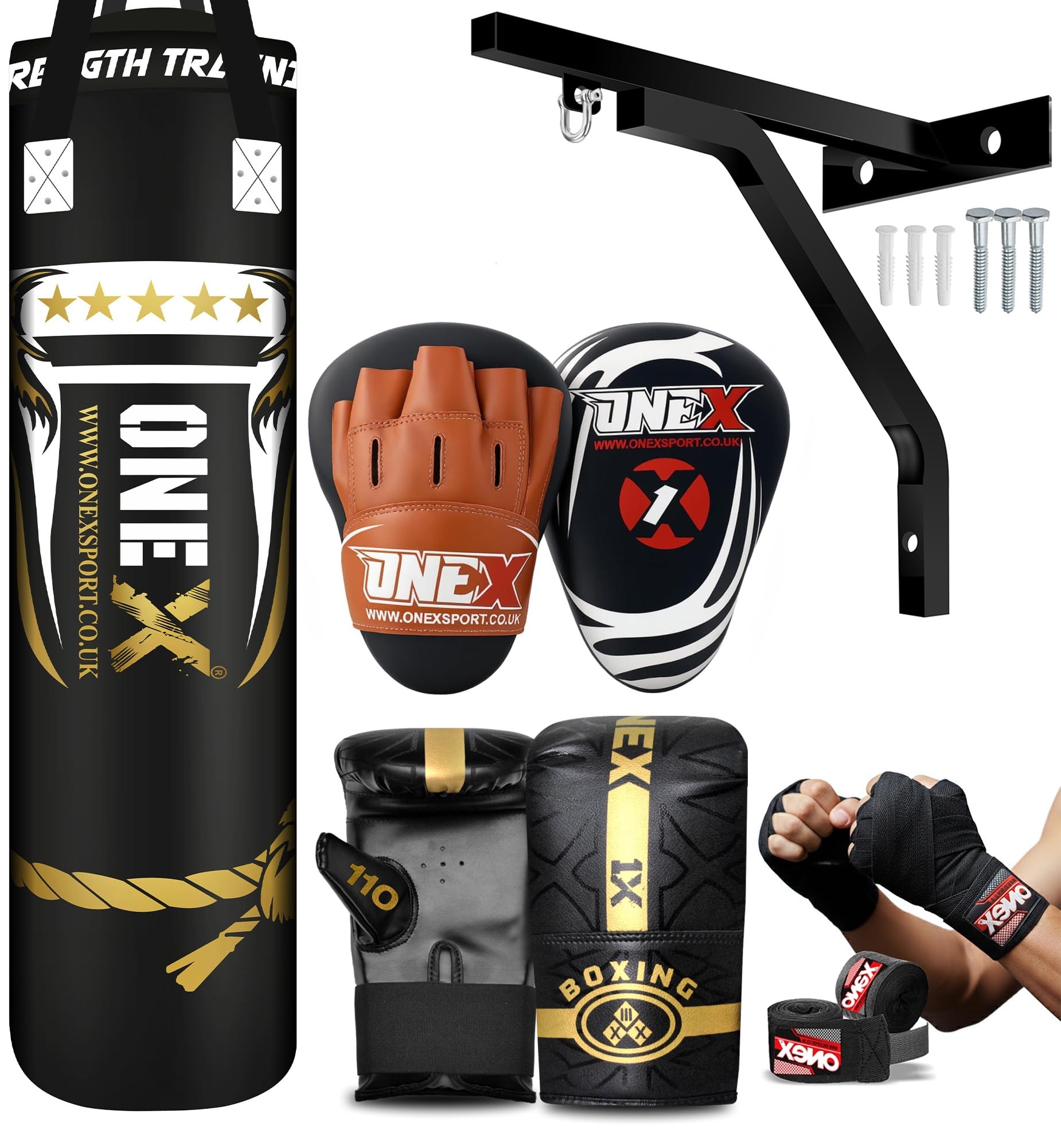 Boxing bag heavy duty 3ft – 4ft – 5ft punch bag with bag Mitts MMA Muay Thai Kickboxing punching bag best boxing equipment for Indoor or Outdoor boxing Training set (Black, 4ft)