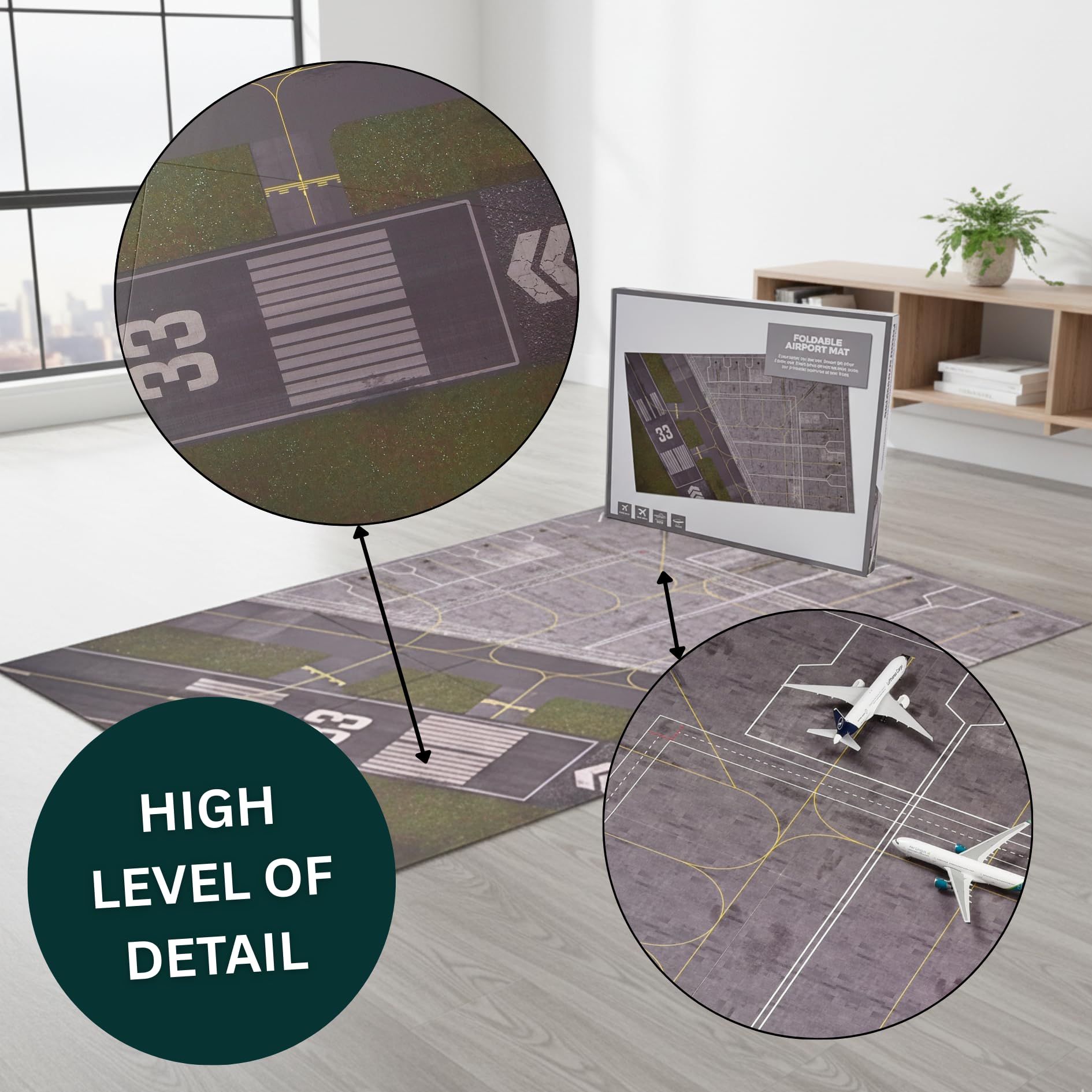 Airport Layout Matte mit Landebahn - für Modellflugzeuge im Maßstab 1/400 & 1/500, Faltbares Brett - Erstellen Sie einen Modellflughafen, parkt bis zu 12 Flugzeuge 33,11 x 46,8 Zoll Größe