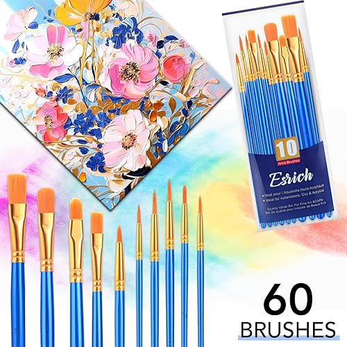 Miniatura 58 de ESRICH Juego de 6 pinceles de pintura para el cabello, 6 unidades, de nailon, para pintura acrílica, óleo, acuarela, arte de uñas faciales, pinceles