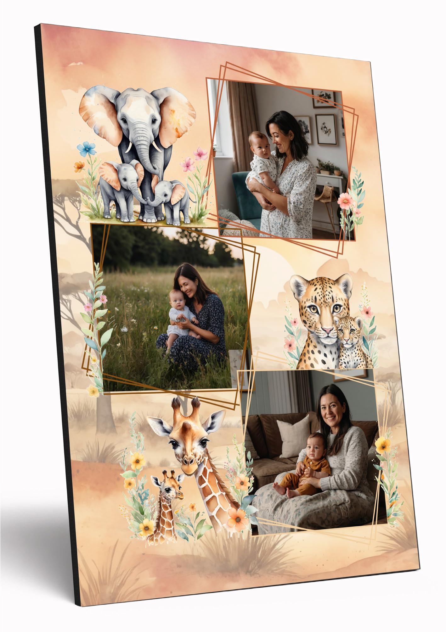 The Plum Penguin Safari Babies Personalised Photo Gift A4 Wooden Wall Art Mother's Day Customised Print For Mum Mummy Grandma Nan Gift