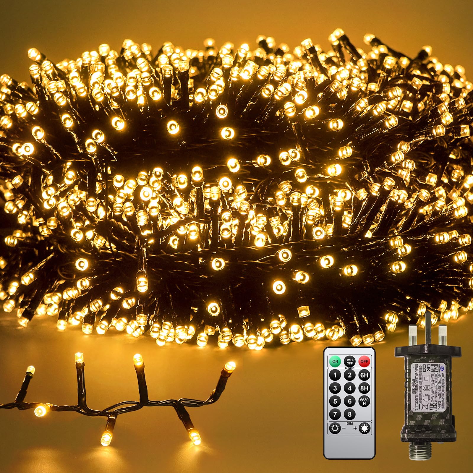JIXXULVU Christmas Tree Lights Cluster Lights, 2000 LED 60M Compact Light Extra Long Indoor Waterproof, Timer & Memory, 8 Modes Dimmable Plug in Fairy for Decor Outside Tree Wedding Patry Warm White