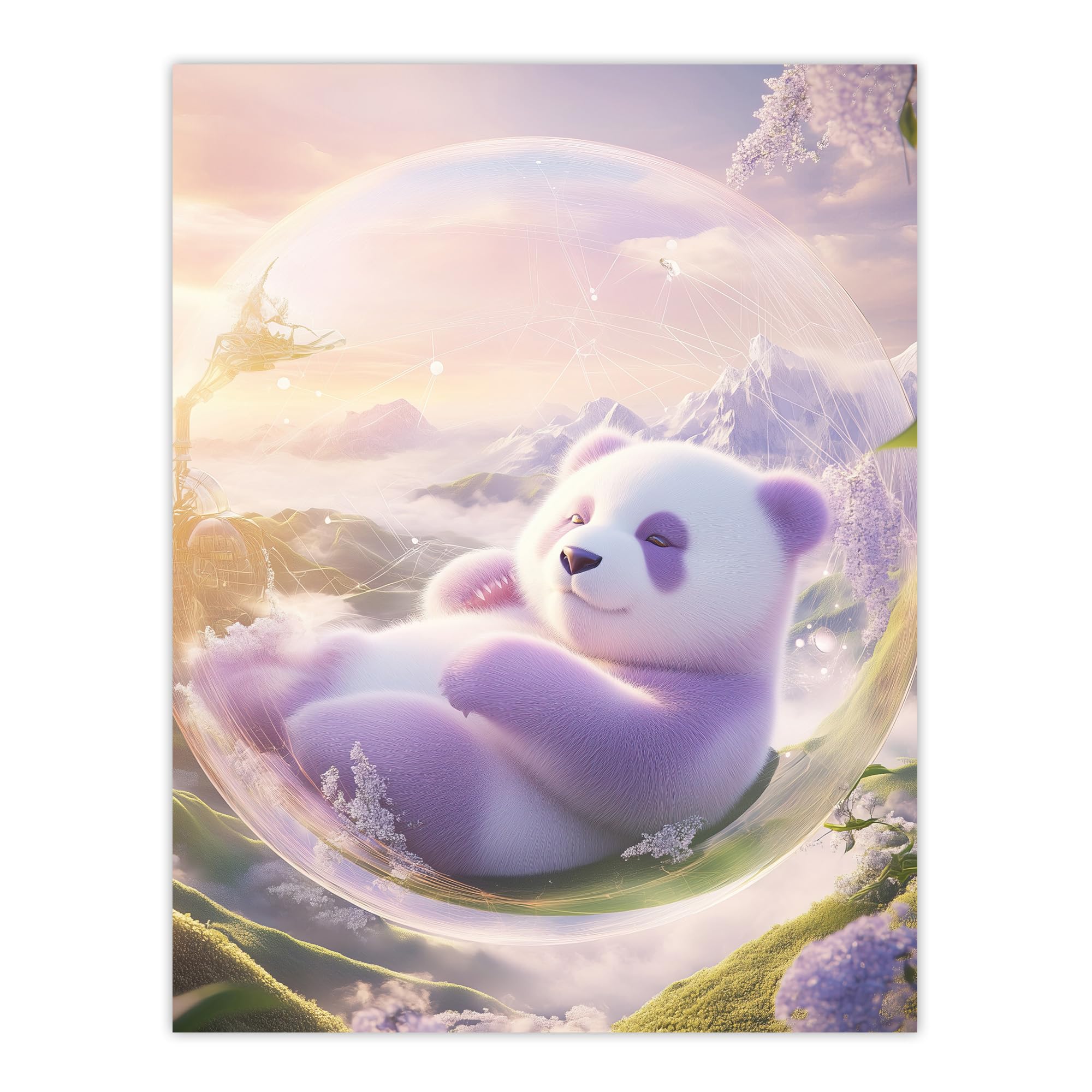 Artery8 Purple Baby Panda Bear in Bubble Fantasy Art Nursery Kids Bedroom Large Wall Art Poster Print Thick Paper 18X24 Inch
