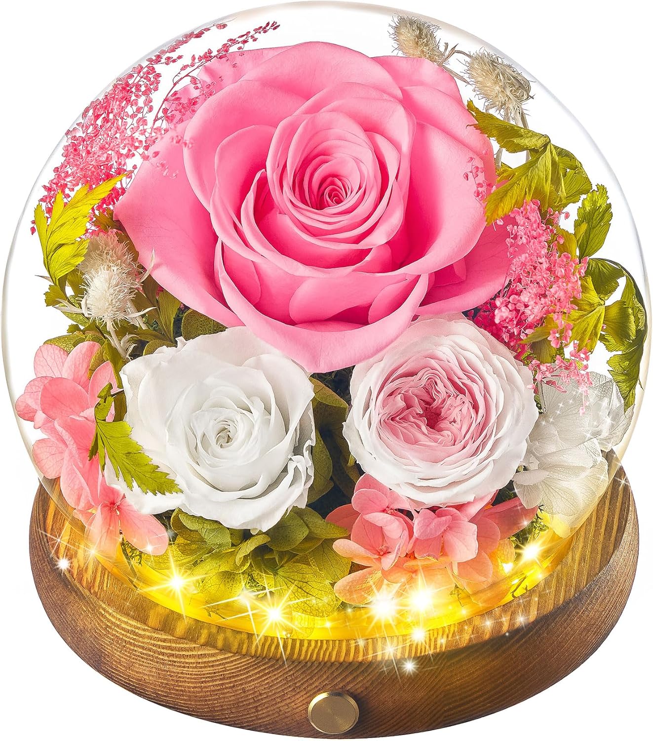 Rose in Glass Dome Flowers for Delivery Prime Preserved Roses Forever Flowers Rose Globe Ball Flower Globe Gift for Women Mom Grandma Wife Friend Birthday Mothers Day Pink