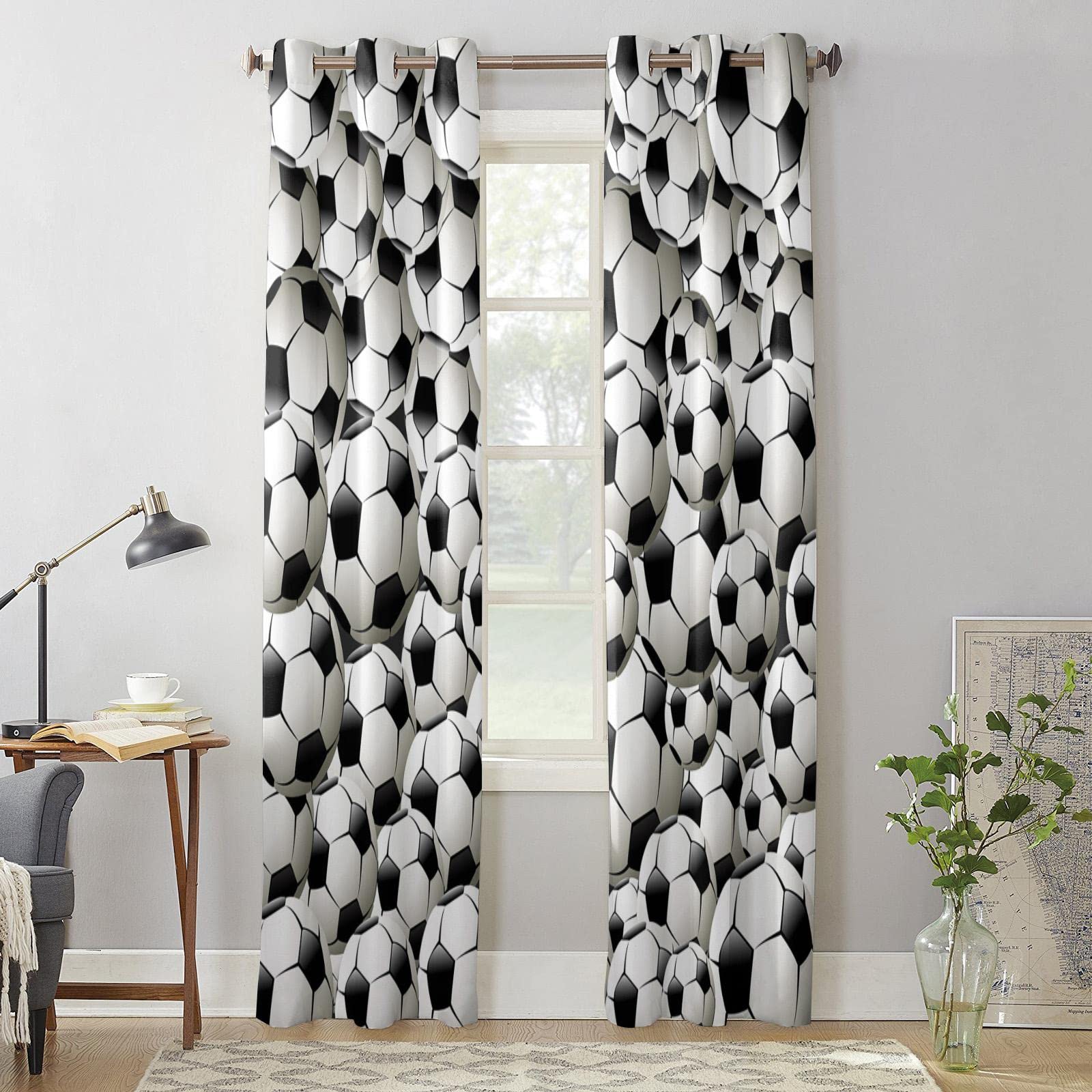 Zacieniająca zasłona okienna, piłki nożne, zasłony okienne do salonu, do sypialni, kuchni, 168 (szer.) x (wys.) 229 cm x 2 szt