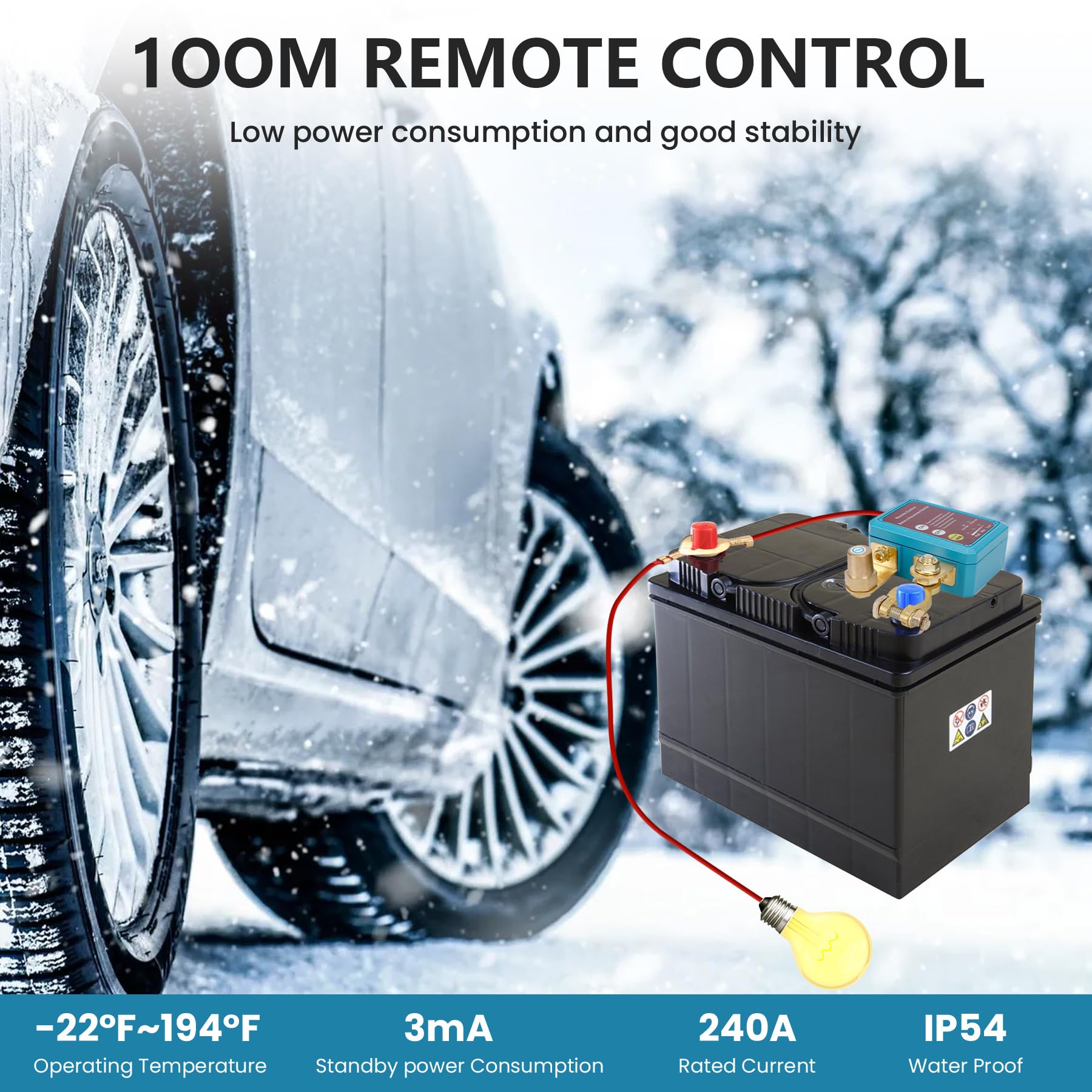 12V Desconectador de Bateria Coche con Control Remoto, Corta Corriente Bateria 12V Coche 240A Interruptor Bateria Coche, Desconectador Bateria Automática Para Moto Camión Barco Antirrobo