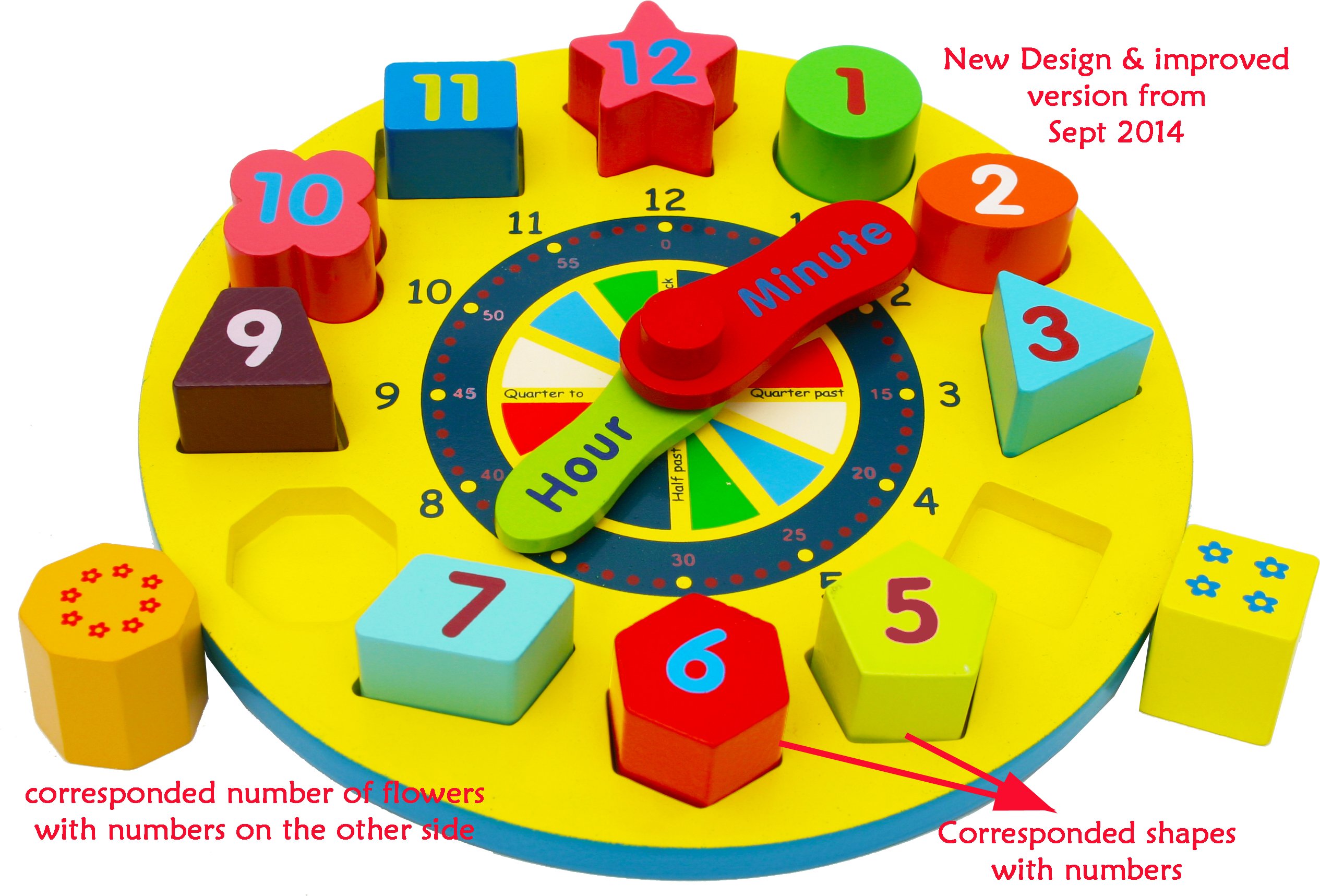 Buy Wooden Shape Sorting ClockLearning to Tell The Time Clock Wooden Teaching Clock with