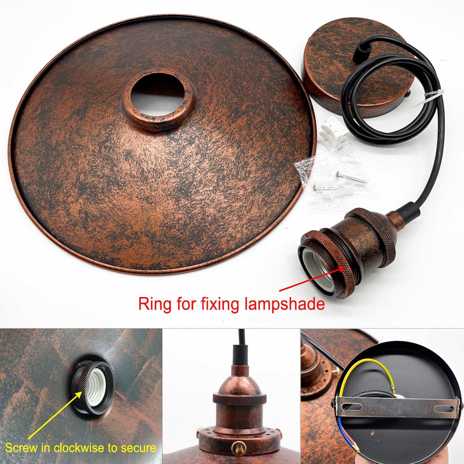 HTRUIYATY Plafoniera in Metallo E27 Lampadario Industriale Vintage Lampade a Sospensione da Soffitto Moderni Lampadario per Cucina Soggiorno Sospensione Rust 26 cm