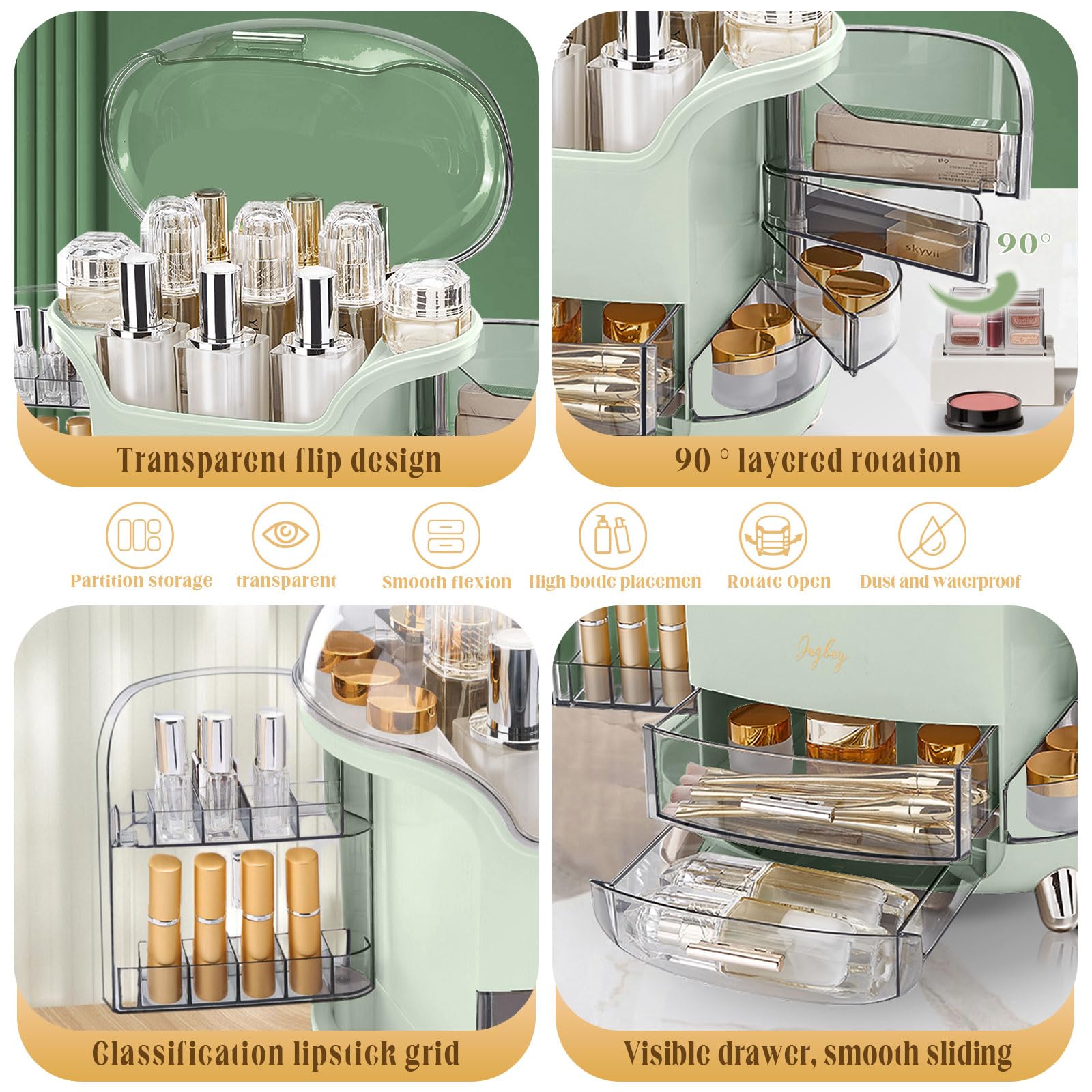 Make-up-Organizer und Aufbewahrung, großes Fassungsvermögen, Kosmetik-Organizer mit wasser- und staubdicht, Make-up-Organizer für Schminktisch mit Deckel und Schublade, passend für Badezimmer