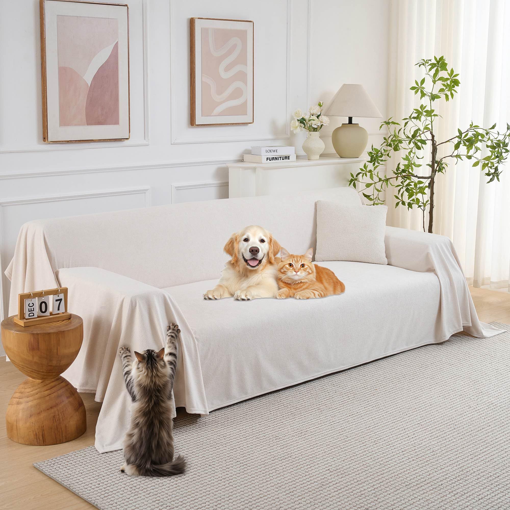 PuTian Couch Cover for Dogs - Waterproof Anti-Scratch Washable Non Slip 3 Cushion Cover Blanket L Shaped Recliner Sectional Arm Chair Sofa Slipcover