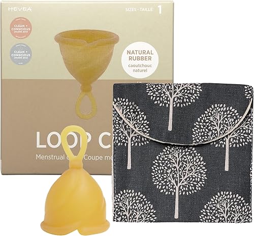 Hevea Loop - Taza menstrual tamaño 2 (arena dorada), hecha de 100% caucho natural, copa de período más suave, uso hasta 12 horas