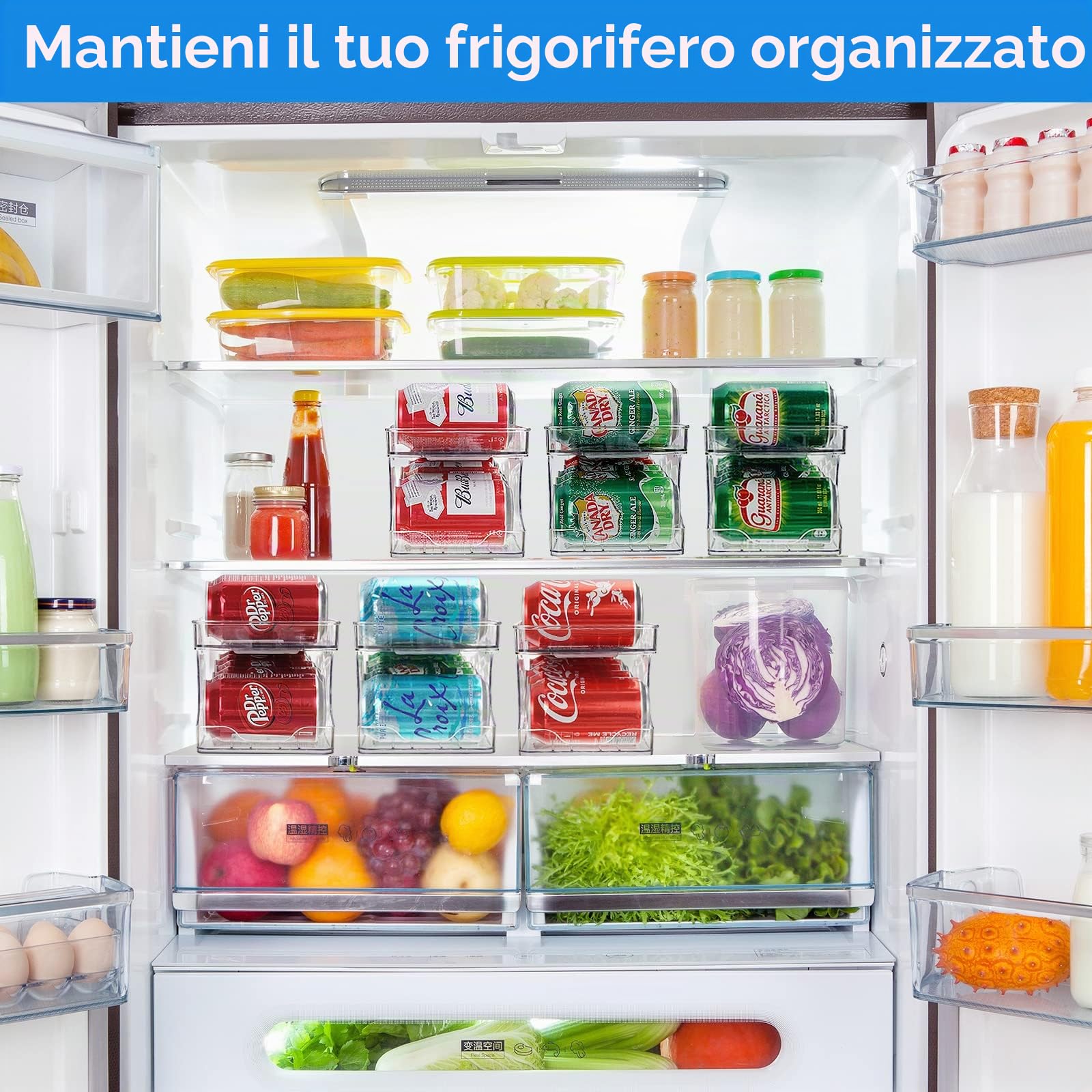 Rotolamento Dispenser Lattine Frigorifero Organizer Birra Lattina Organizzatore per Frigo Cucina Dispensa Controsoffitto 10 Bottiglie 330ML 355ML Birra Soda Bevande Lattine di Stoccaggio