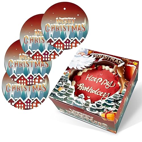 qiqee Cajas de pastel de Navidad de 10 x 10 x 5 pulgadas, caja de panadería con ventana, 12 paquetes de cajas de pastelería para Navidad