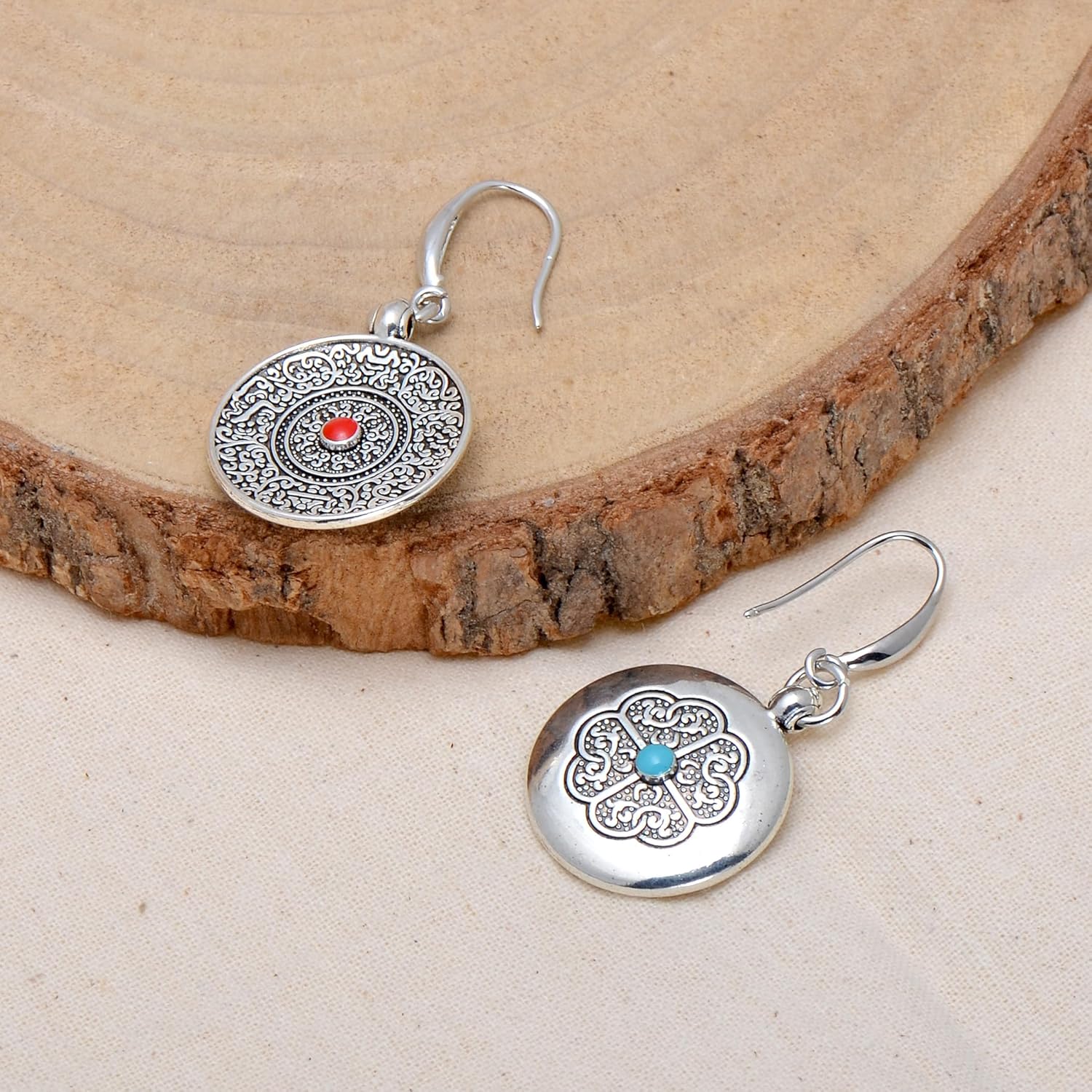 Ancient Mandala Patterns Disc Statement Dangle Earrings for Women - Image 3