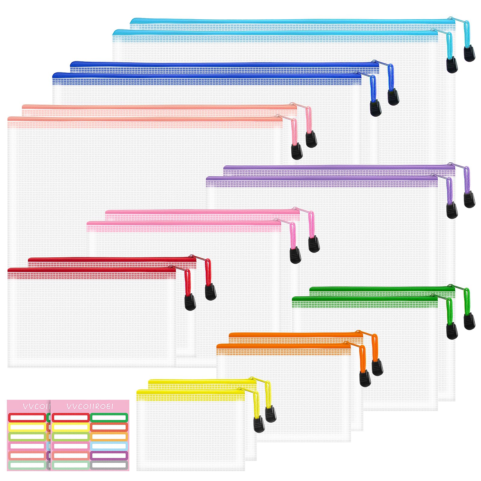 VVCOIIROEI 18pcs Mesh Zipper Pouch Bags, 9 Sizes Zipper Pouch, Mesh Bags With Zipper, Plastic Zipper Pouches, 9 Colors Zipper Pouches for Organizing,