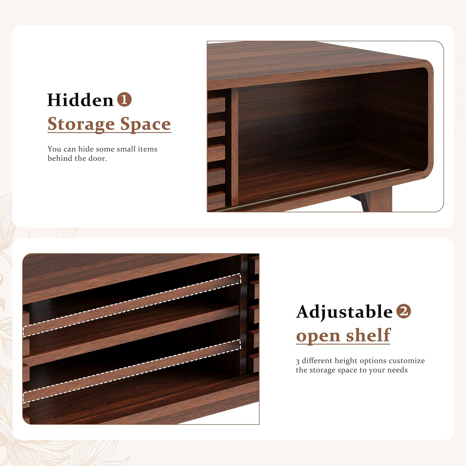 Luoxiao TV Stand for 55/60/65 inch TV Mid Century Modern Entertainment Center with Storage Shelves and Grille Sliding Doors, TV Media Console Television Stands for Living Room, Bedroom, Walnut - Image 6