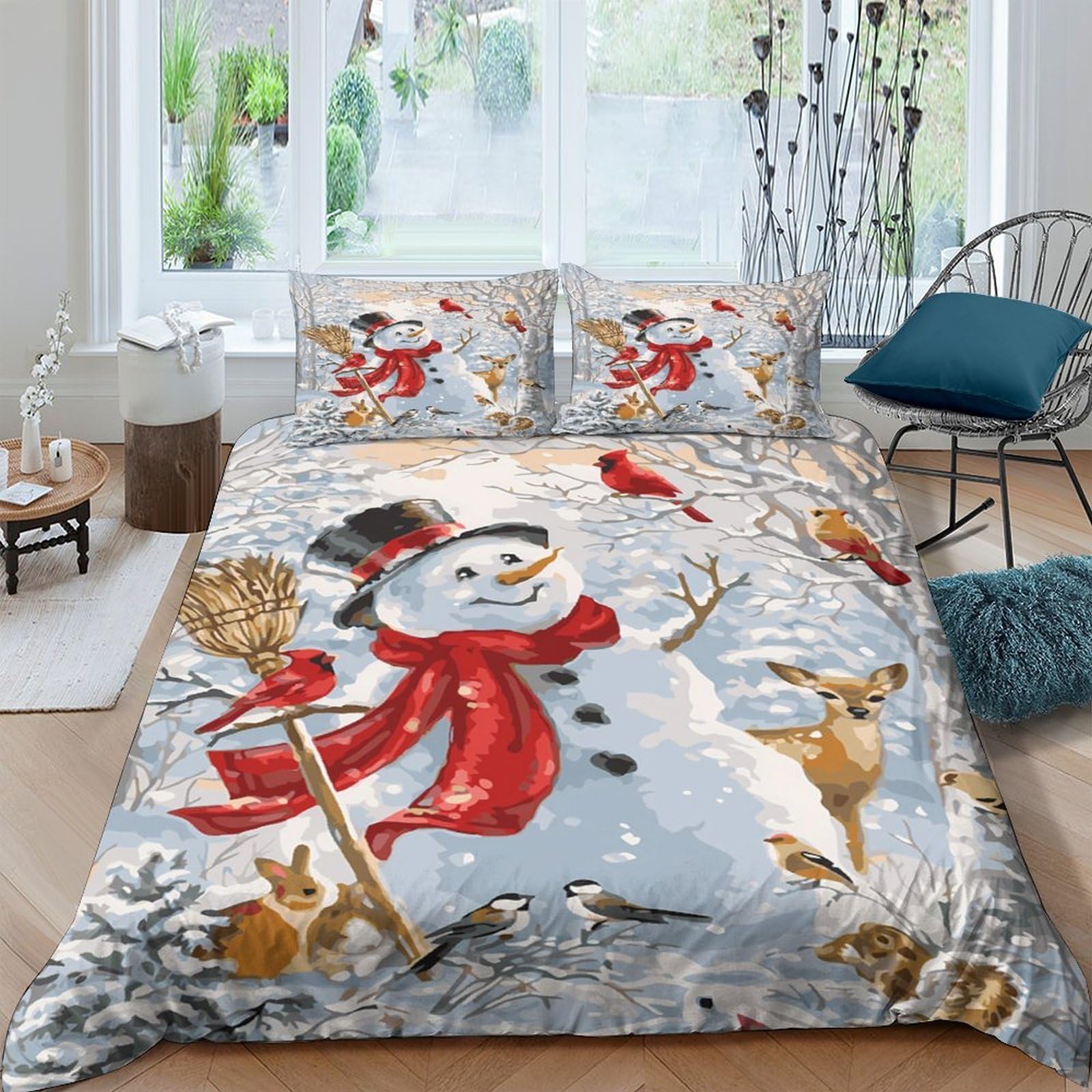 Ctjqhvkz Style-10 3D Printed Christmas Snowman Fitted Sheet Microfiber Soft Breathable Winter Forest Bed Cover For Bedroom Guest Room Decor Single（135X200cm）