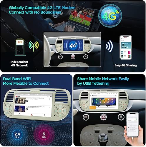 Miniatura 3 de XTRONS Para Fiat 500 (2007-2015) Radio de pantalla táctil, 7 pulgadas Android 13 Estéreo de coche para Fiat 500 Reemplazo Unidad Principal Bluetooth