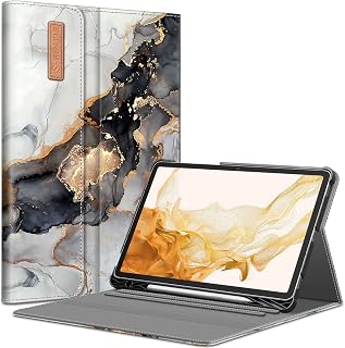 Fintie Case for Samsung Galaxy Tab S8 Plus 2022/S7 FE 2021/S7 Plus 2020 12.4 Inch with S Pen Holder, Multiple Angle Portfolio Cover with Pocket Auto Sleep/Wake, Cloudy Marble