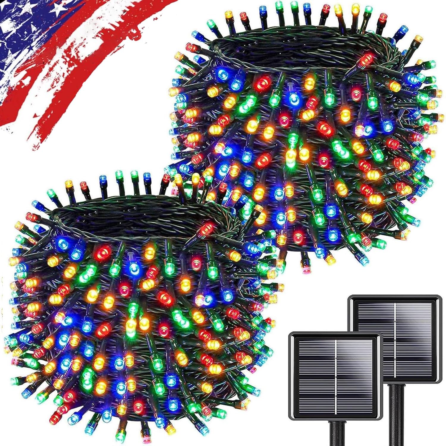 Multicolor Solar Christmas Lights 2Pack Total 180FT 500LED, String Light Outdoor Waterproof, Auto On/Off with 8 Modes Solar Twinkle Lights for Outside Tree Christmas Decorations (Multicolor) Multicolor 2PK-500LED