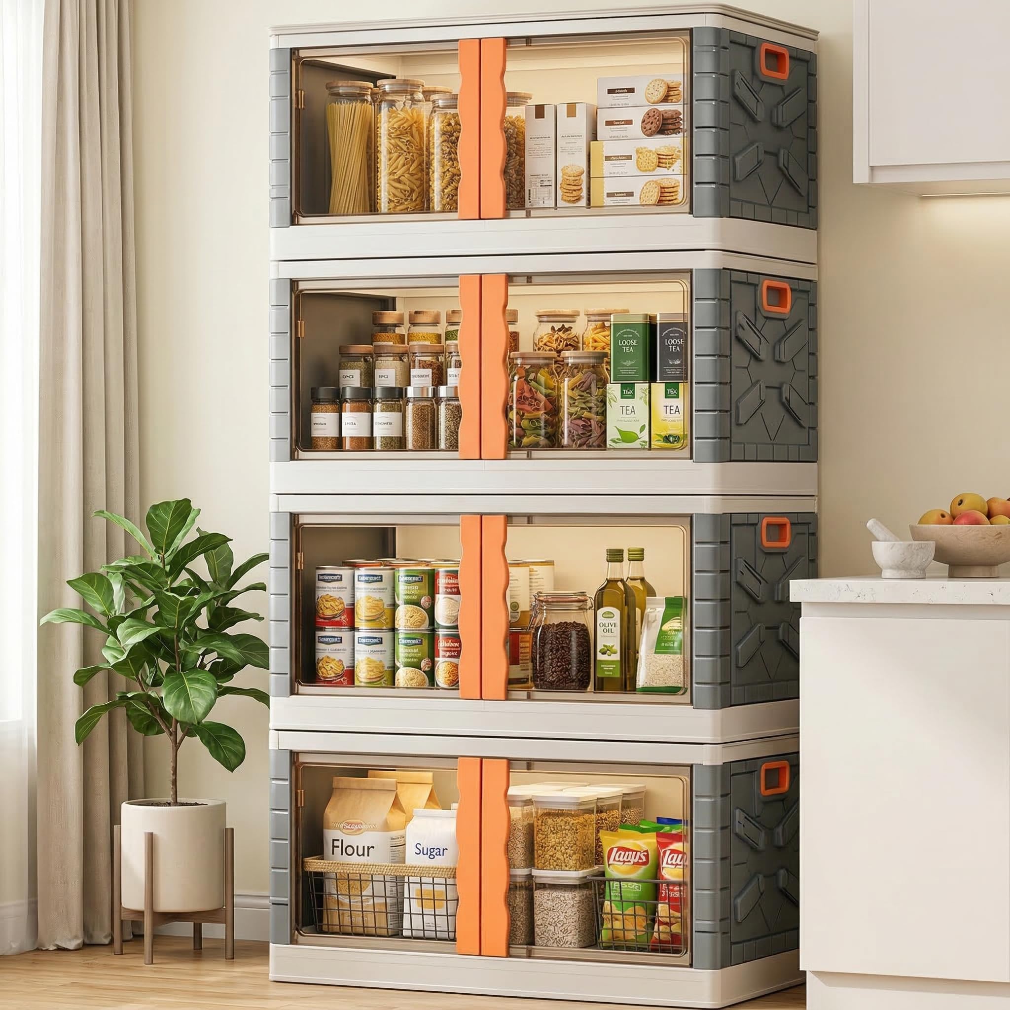 HAIXIN Collapsible Storage Bins, Clear Black Wardrobe Closet