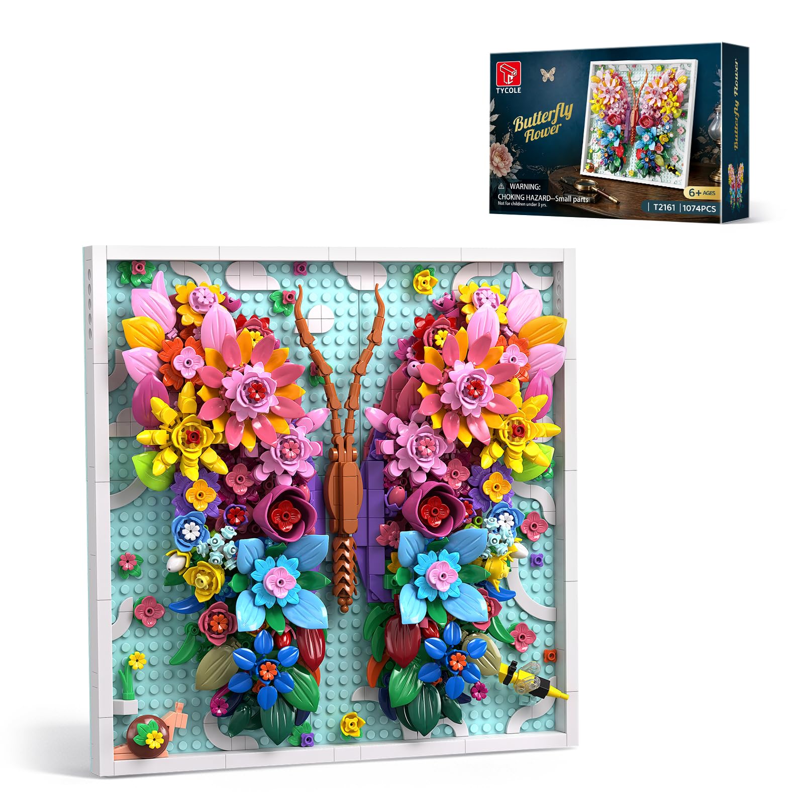 TYCOLE Botanicals 3D Motyl Kwiaty Budowa Rama 1074 Dorośli Dziewczyna | Sztuczne kwiaty oprawione dekoracje ścienne lub dekoracja biurka roślina prezent świąteczny urodziny i nowy dom