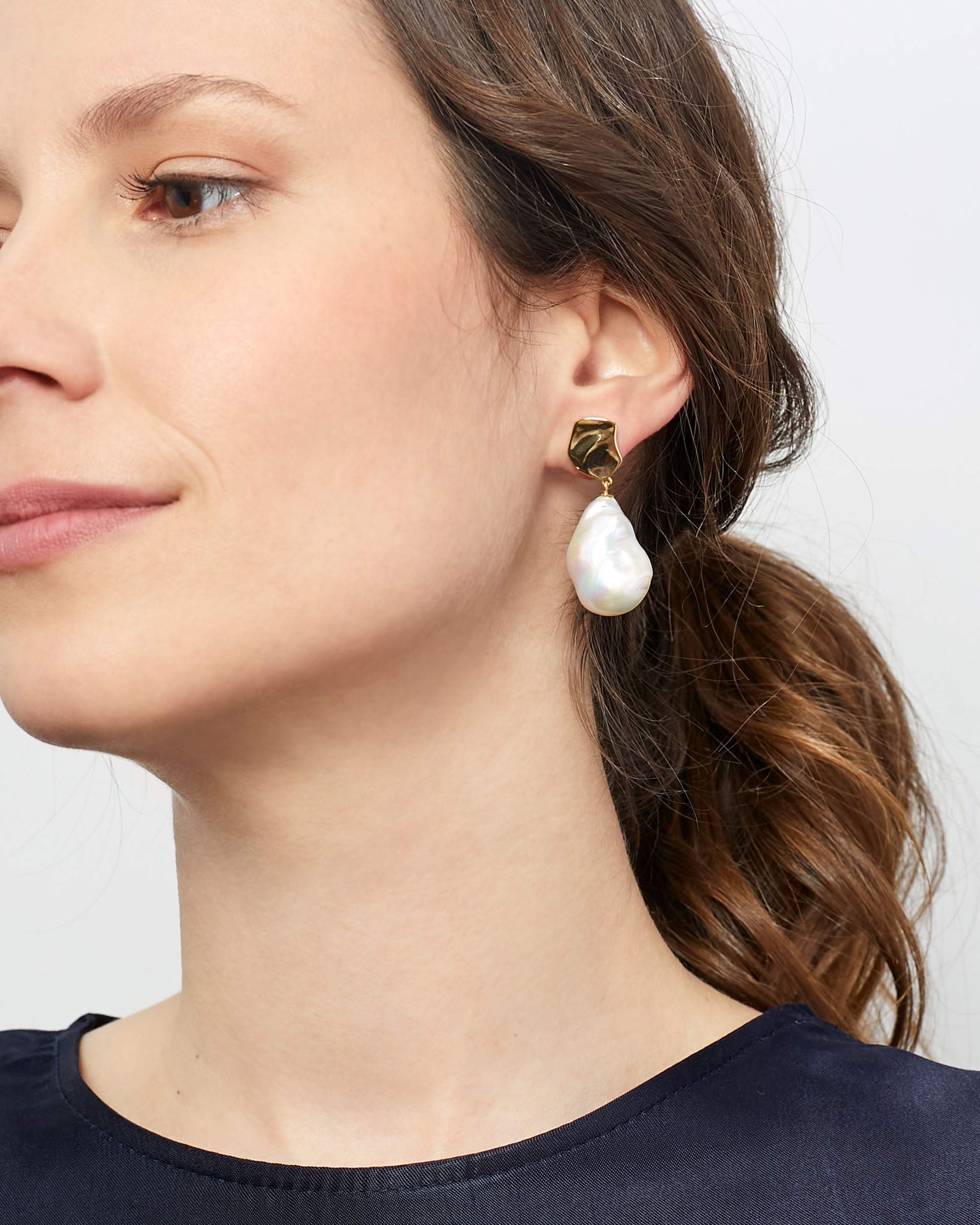 SECRET & YOU damskie kolczyki z perłami słodkowodnymi w stylu barokowym, duże XL białe perły ponad 14 mm, srebro wysokiej próby 925, powlekane 18-karatowym złotem lub rodem, Srebro szterlingowe, Perła