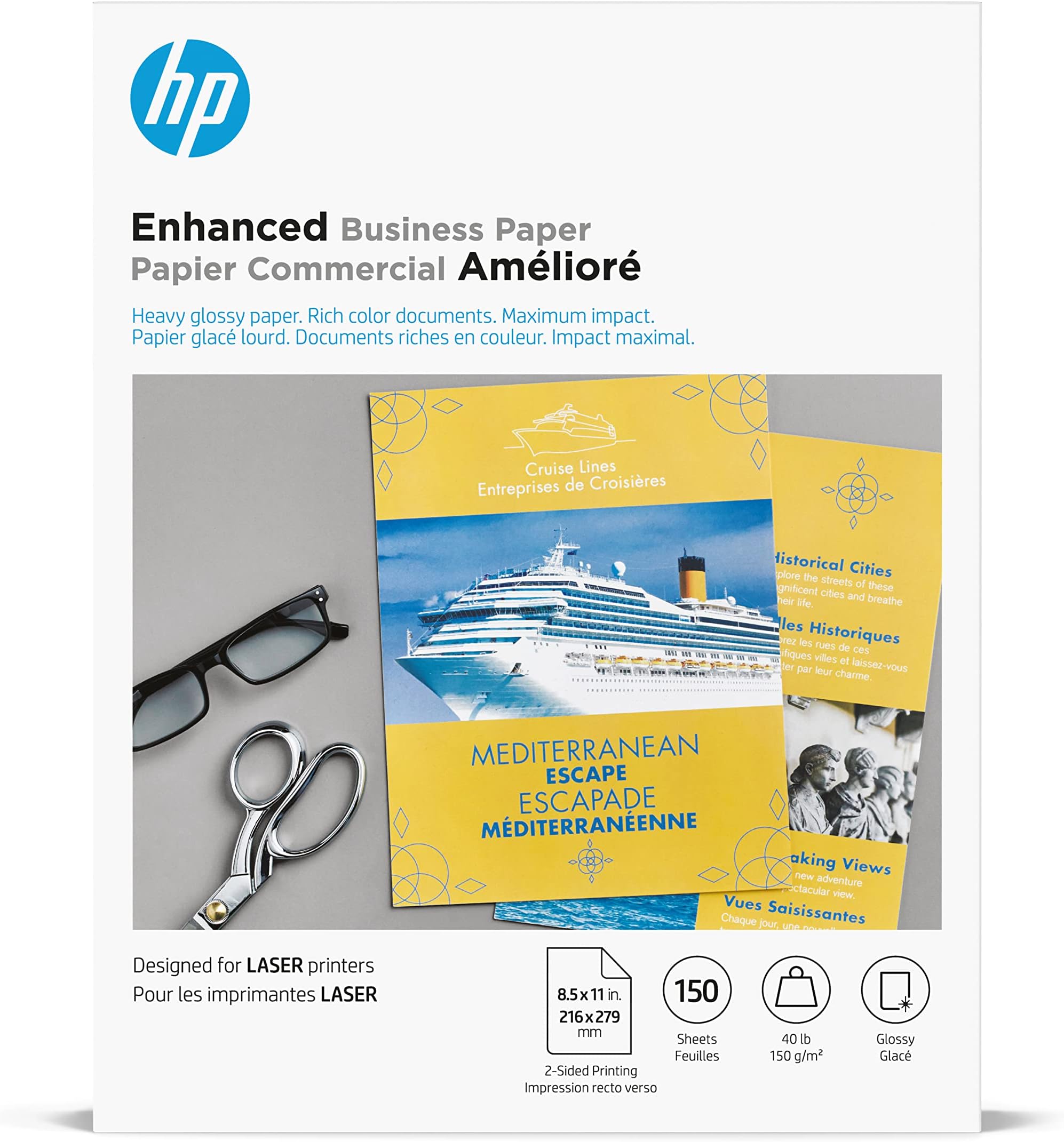 Enhanced Business Paper, Glossy, 8.5x11 in, 40 lb, 150 sheets, works with laser printers (Q6611A)