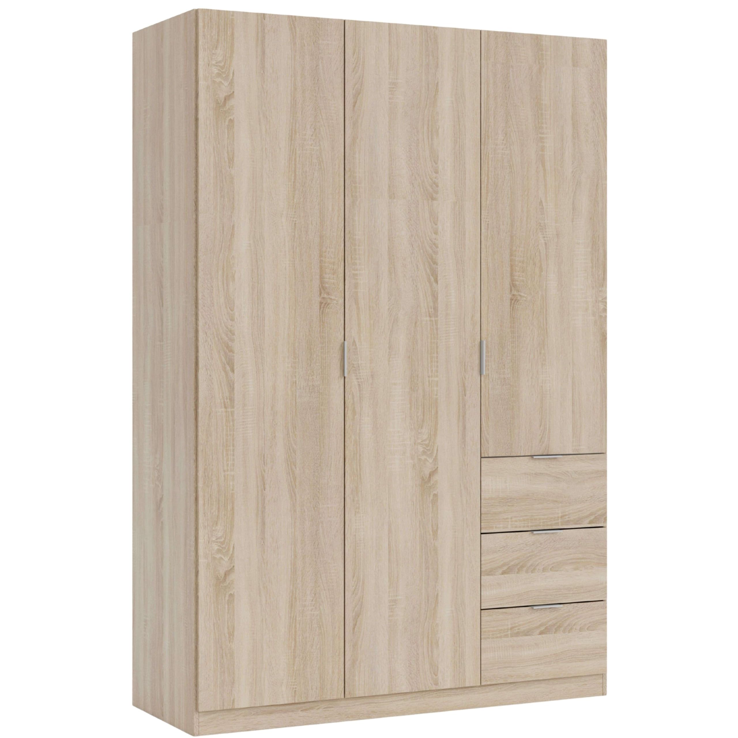 Habitdesign Armario Ropero 3 Puertas 3 Cajones, Armario Alto Dormitorio, 200x135x52 (AltoxAnchoxFondo - en cm), Color Roble Canadian