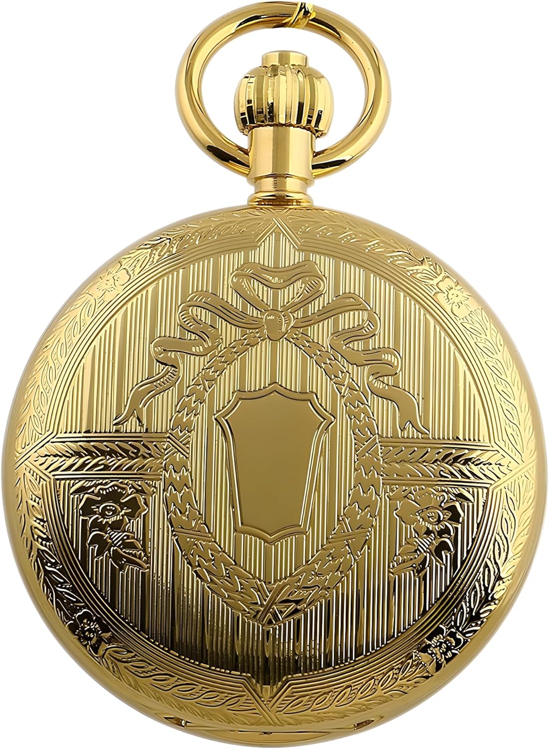 Mens Vintage Full Brass Case Roman Numerals Skeleton Mechanical Pocket Watch with Chain in Box CHPW8