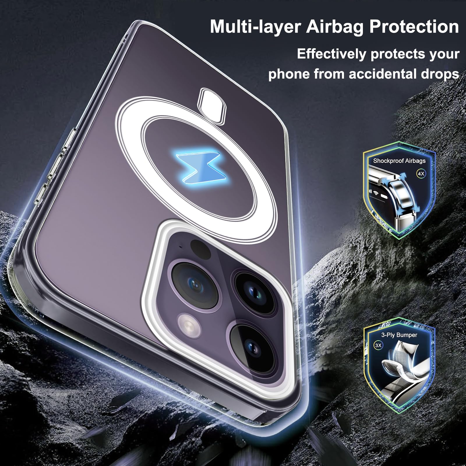 Custodia Trasparente Con Cordino Per IPhone 14 Pro Max - Compatibile MagSafe, Antiurto, Nero