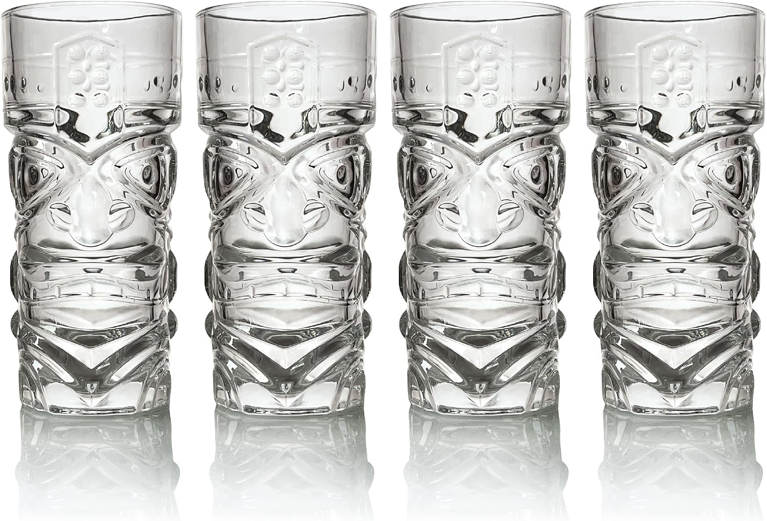 Lily's Home Set of 4 Tiki Glasses - Ideal for Exotic Cocktails, Highball - Unique Tiki Bar and Kitchen Bar Drinkware Set, Glass Tumbler & Mug Set, Perfect Cocktail Mixing Glass, 16oz Tumbler, Clear