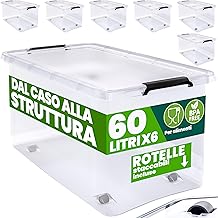 Deuba® 6 x 60L Transparent Plastic Boxes BPA Free Containers with Lids Stackable Wheels Space-Saving Cassettes