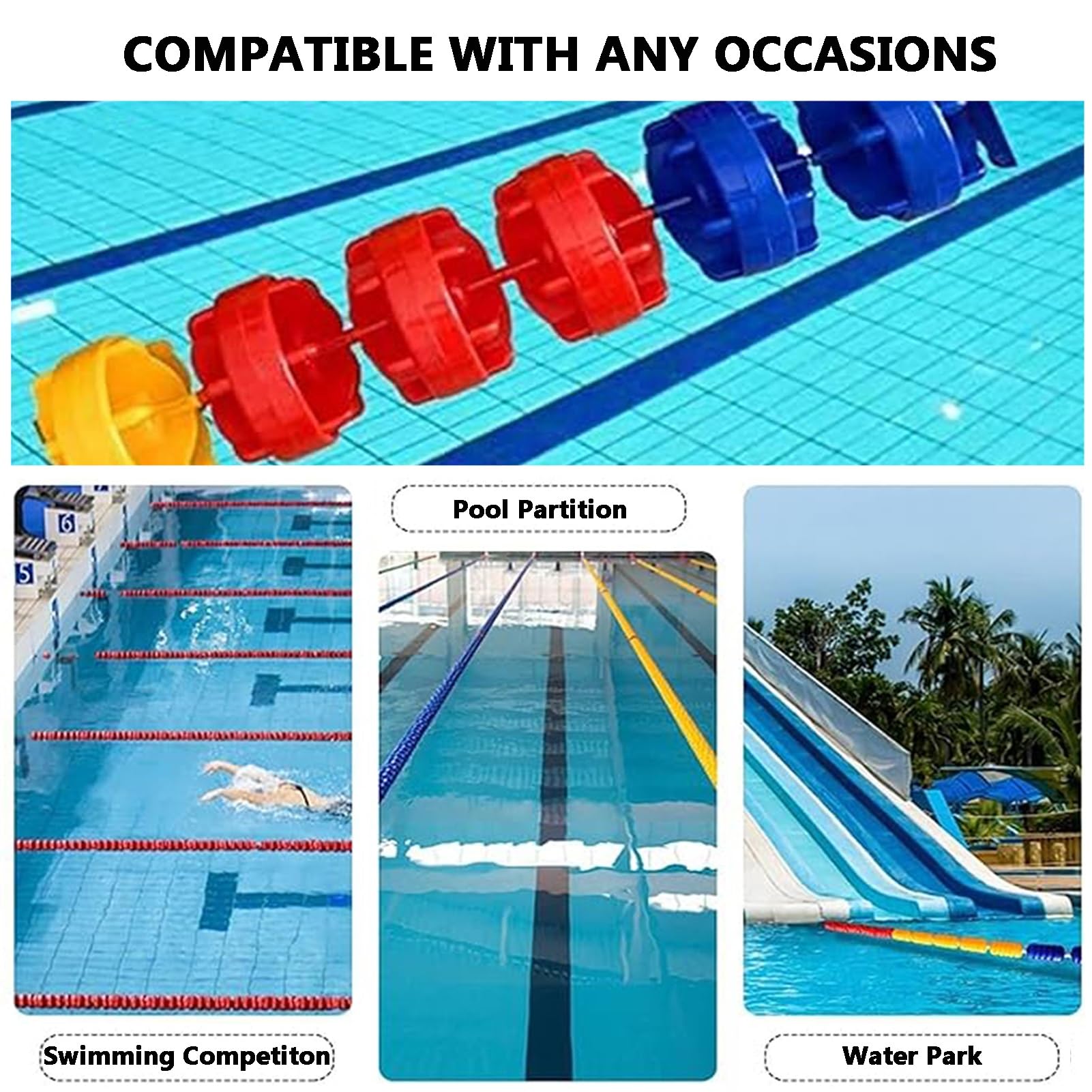 Corda per la corsia della piscina, 1 m, con 8 galleggianti, ideale per allenamenti di nuoto, gare in piscina e competizioni, accessori durevoli e facili da installare