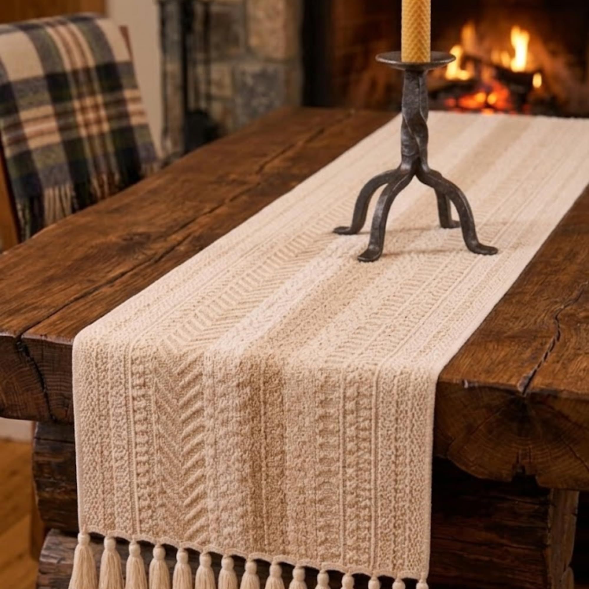TARANTARAN Premium Cotton Table Runner Woven Striped Design Long Rectangular Table Runner for Home Décor, Kitchen & Center Table Stylish Beige-image-26