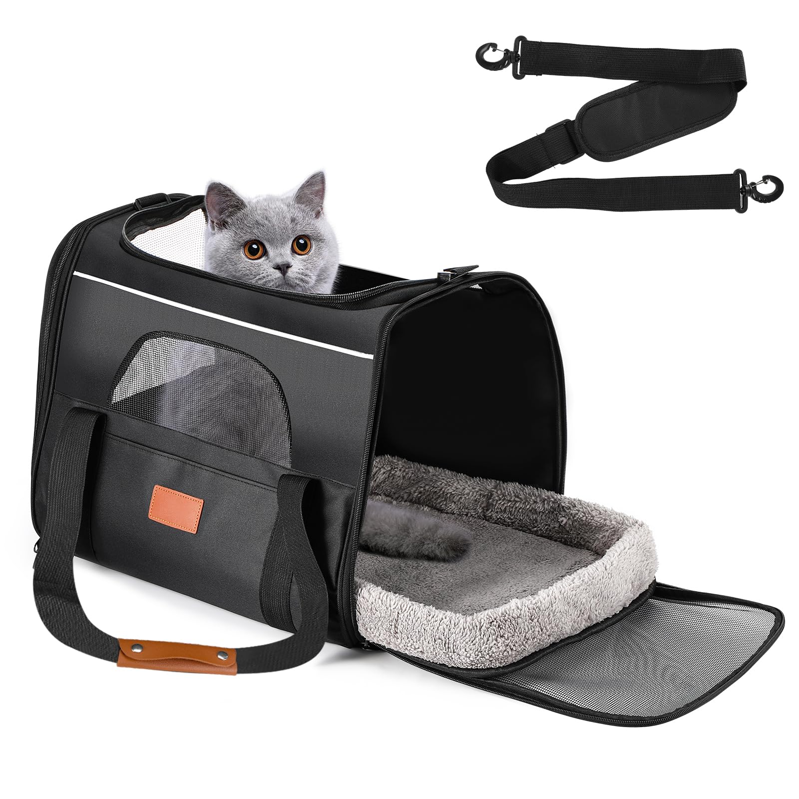 Transporteur pour Chat,Boîte de Transport pour Chat et Chien, Pliable avec bandoulière,Caisse de Transport Chat Respiran,Chats de Grande Taille et Moyenne jusqu'à 9 kgour