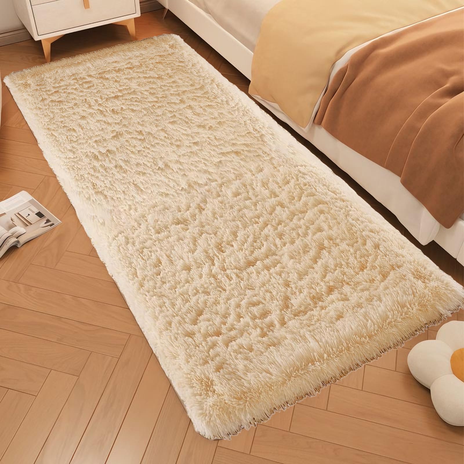 Tapis de sol moelleux shaggy beige 260x340 cm grand format lavable