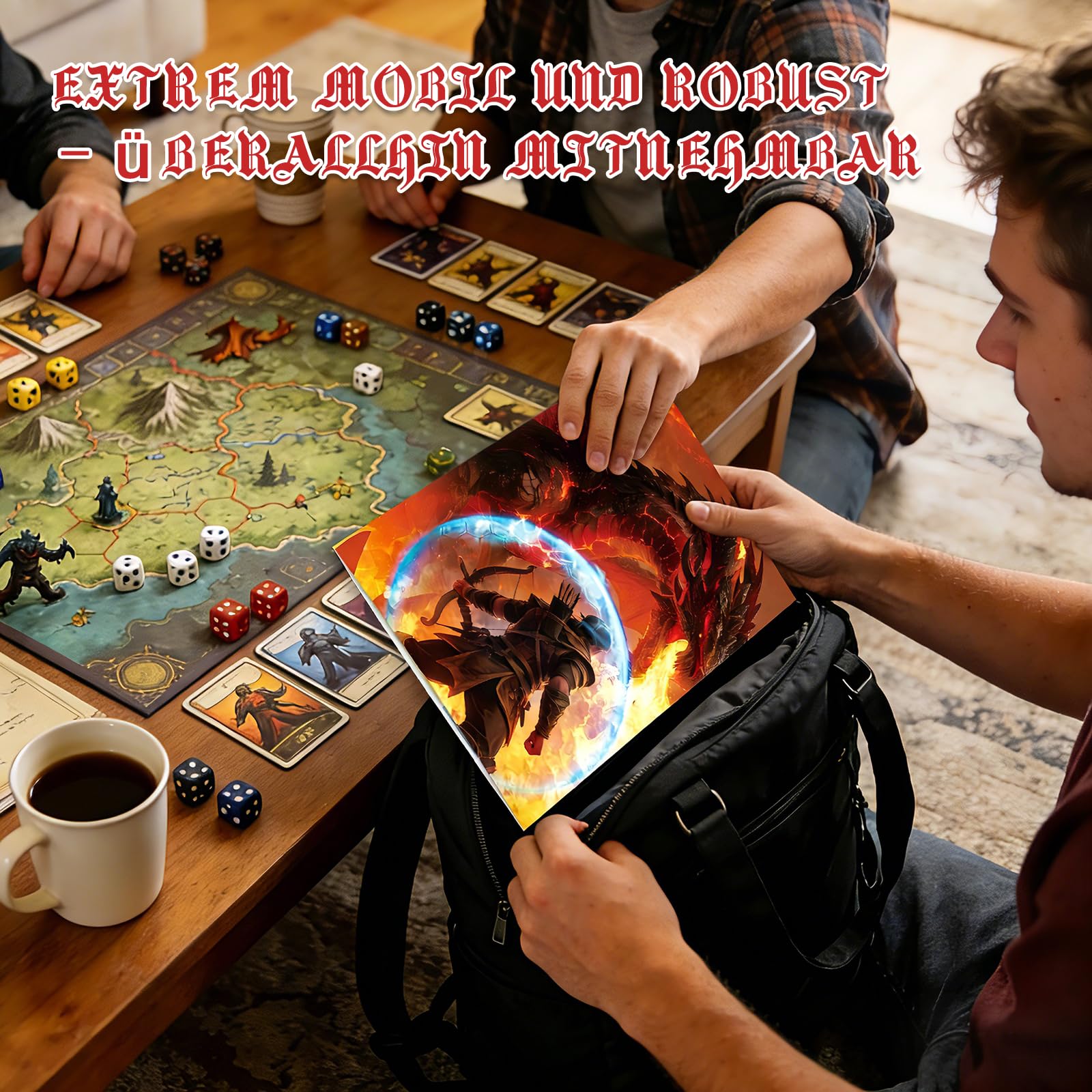 Byhoo DM-Sichtschirm 4er-Set für D&D 5E – Epic-Designs – Spielleiter-Schirm, wasserdicht & wiederbeschreibbar, mit verstellbaren Ständern, tragbares A4-Faltformat, kompatibel mit 5E-Regeln