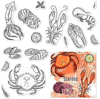 Seafood Clear Stamps for Card Making Marine Life Clear Rubber Stamps Summer Sea Ocean Theme Transparent Rubber Seal Stamps for DIY Photo Scrapbooking Paper Card Album Crafting Supplies